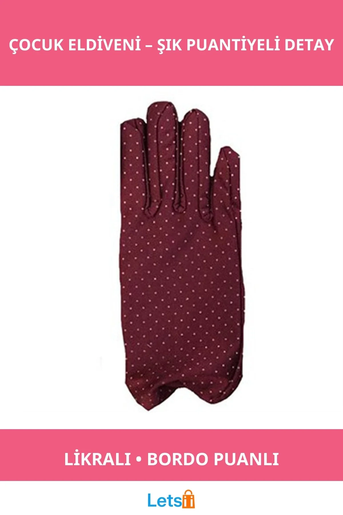 Bordo Puanlı Likralı Çocuk Eldiveni