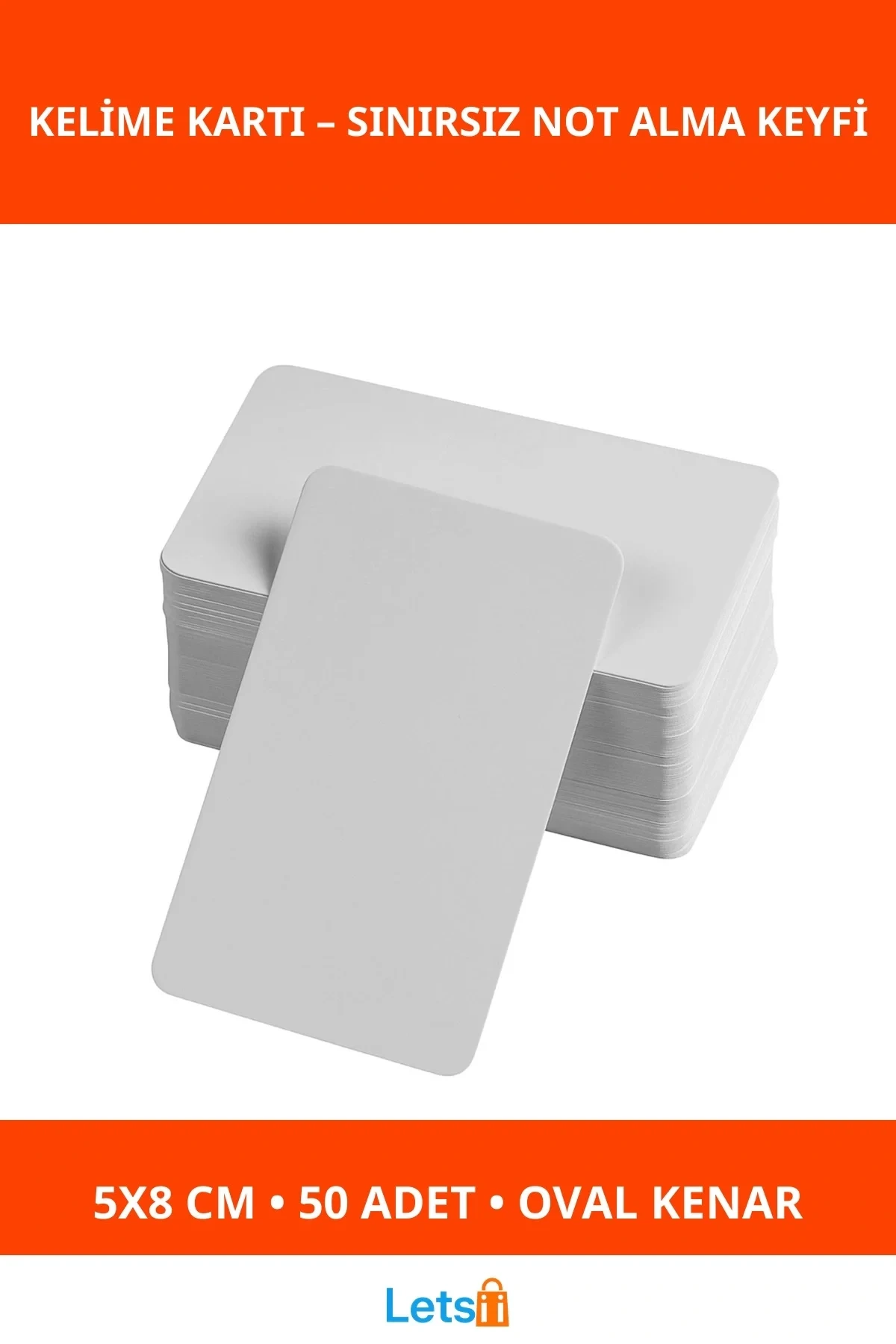 Boş Kelime Kartları 5x8 cm Oval Kenarlı 50 Adet Tabu ve Not Kartları