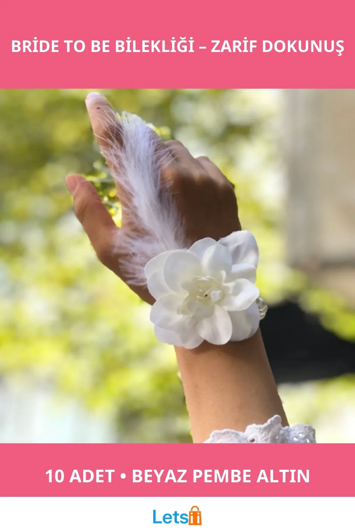 Bride to Be Nedime Gelin Bilekliği 10 Adet Beyaz Pembe Altın Şık Tasarım