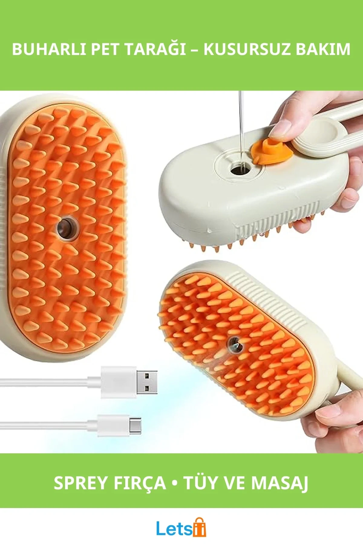 Buharlı Kedi Köpek Tüy Fırçası Spreyli Evcil Hayvan Bakım Tarağı