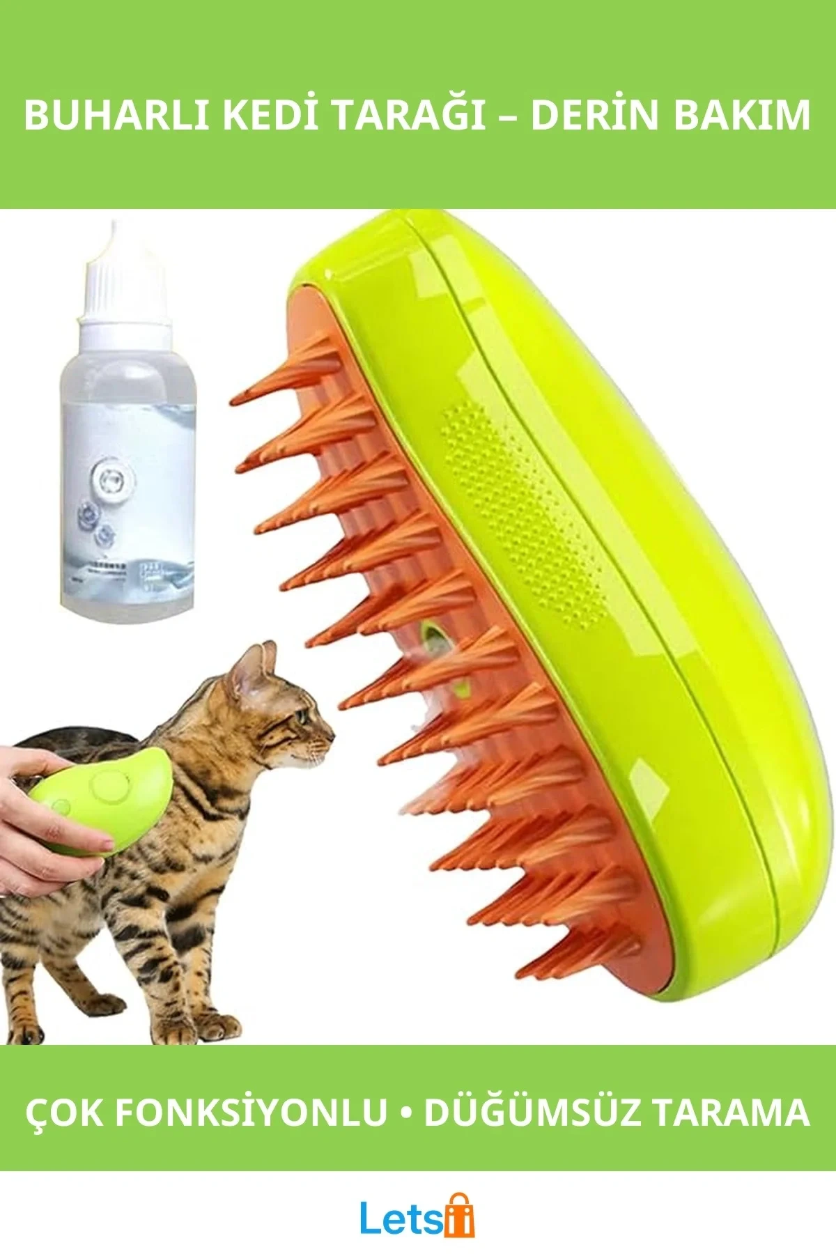 Buharlı Kedi Tarağı Masaj Fonksiyonlu Tüy Bakım Aksesuarı