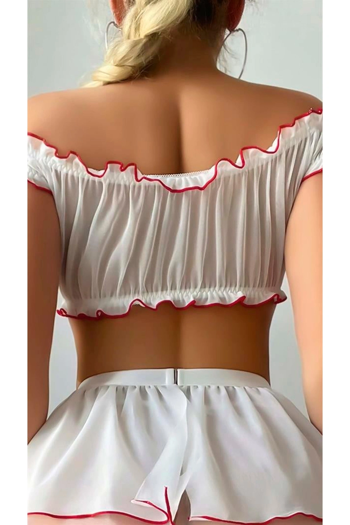 Büstiyerli Etekli Fantezi Hemşire Kostümü Beyaz Renk