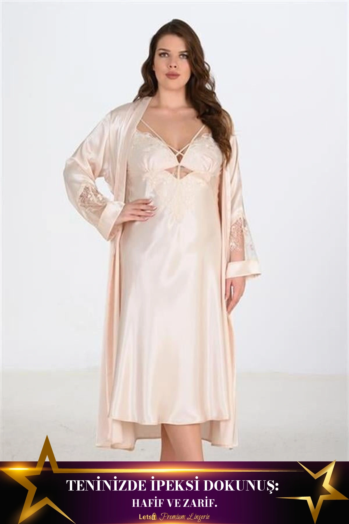 Büyük 2Li Fildişi Sabahlık Takımı Fil Dişi Renk