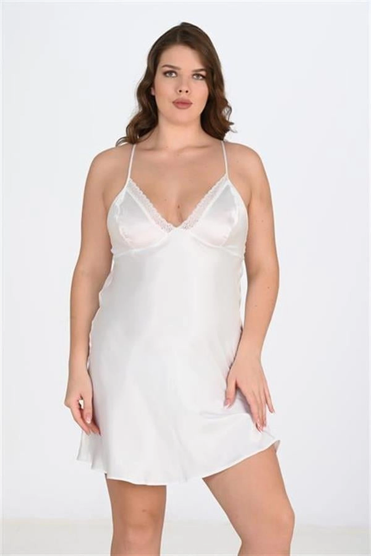 Büyük 2Li Saten Sabahlık Takımı Ekru Renk