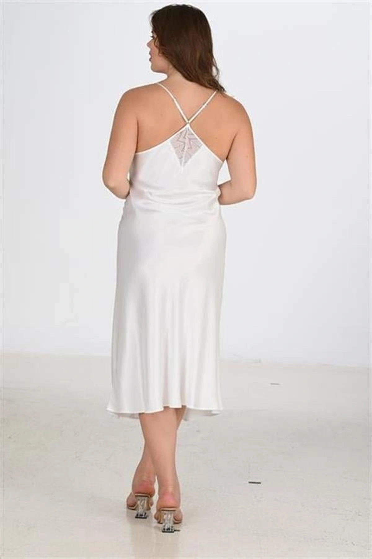 Büyük 2Li Saten Sabahlık Takımı Ekru Renk