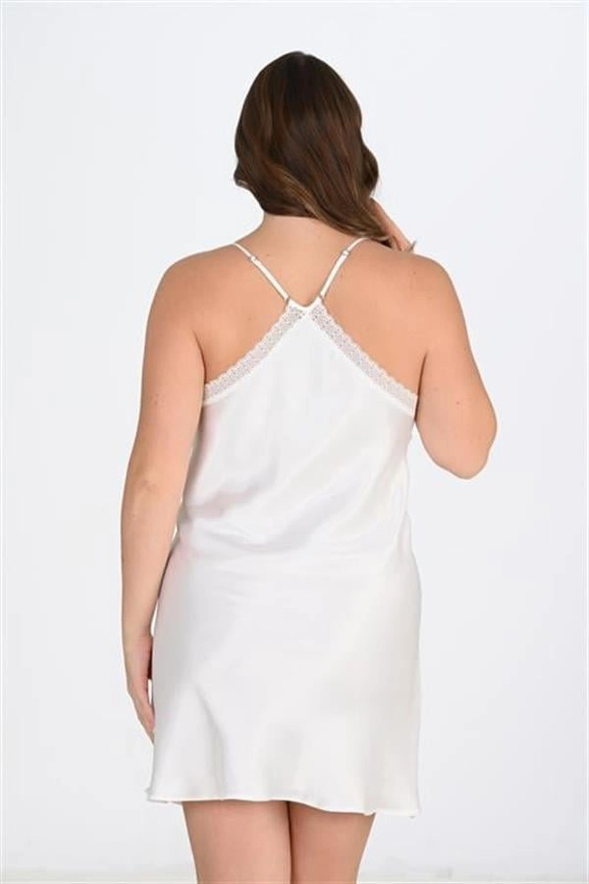 Büyük 2Li Saten Sabahlık Takımı Ekru Renk