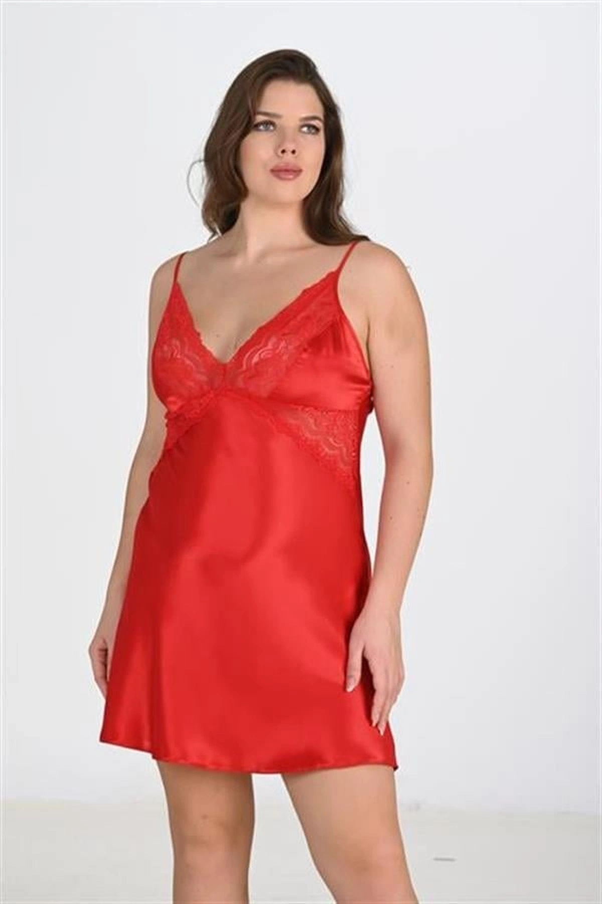 Büyük 2Li Saten Sabahlık Takımı Kırmızı Renk