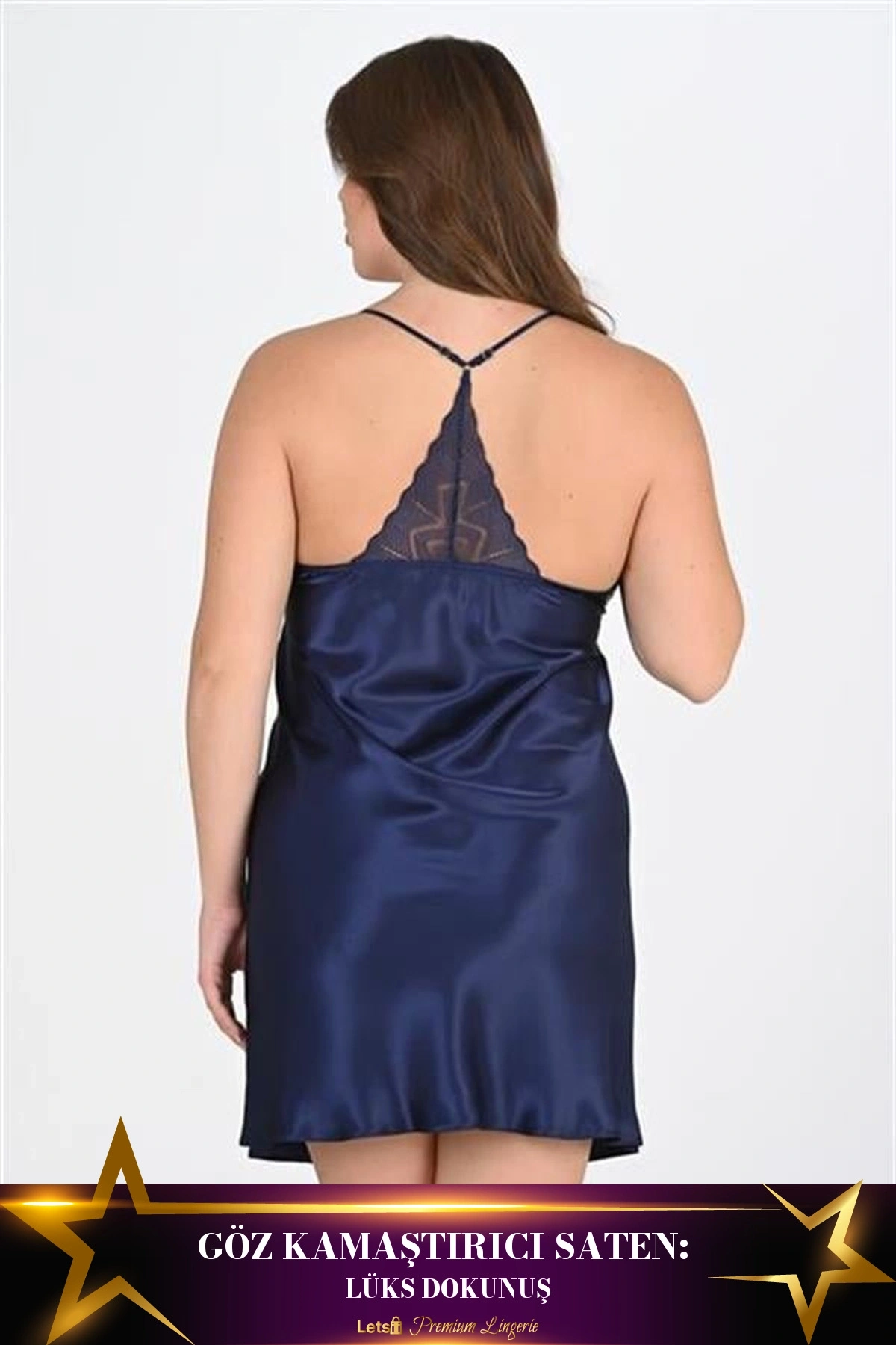 Büyük 2Li Saten Sabahlık Takımı Lacivert Renk