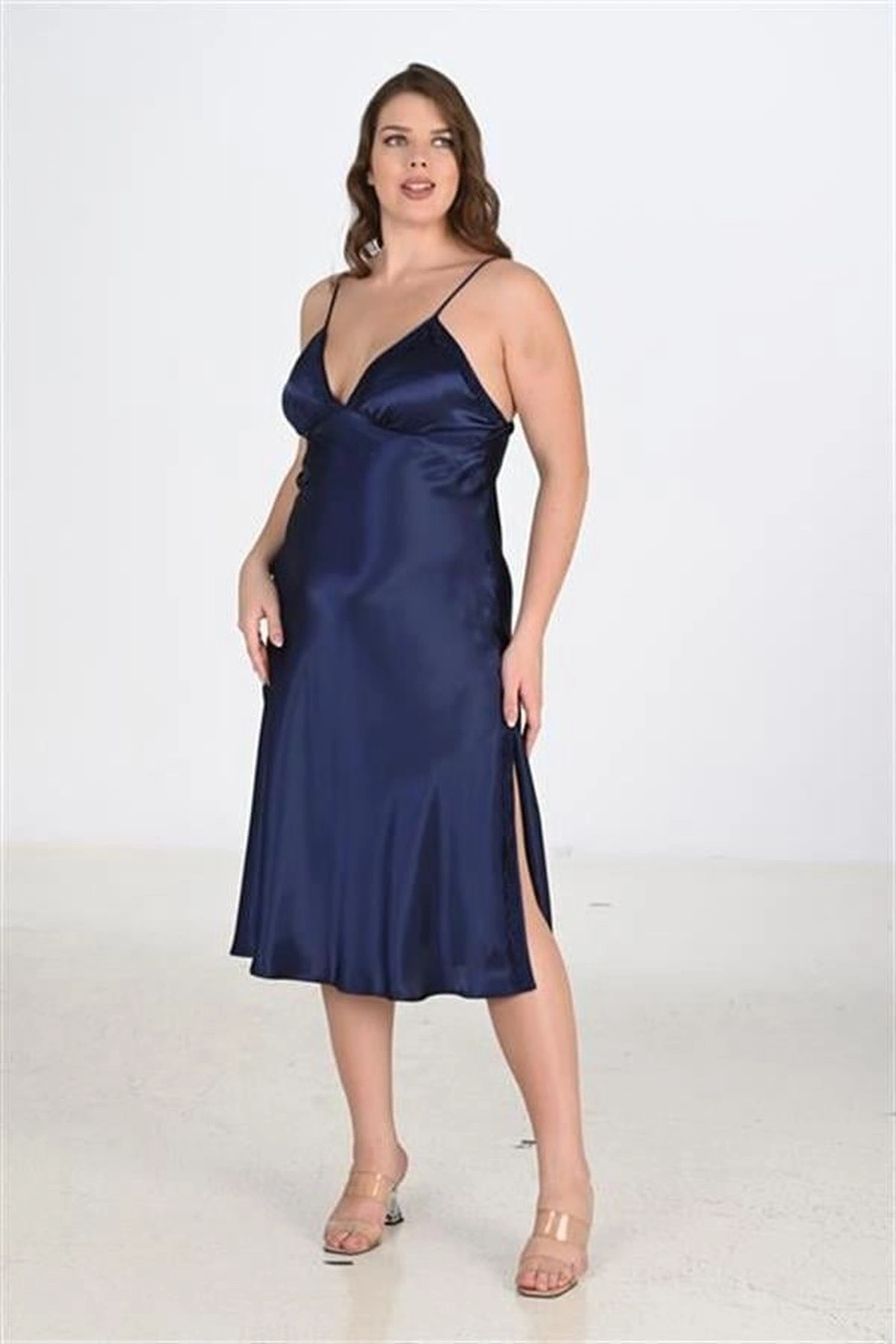 Büyük 2Li Saten Sabahlık Takımı Lacivert Renk