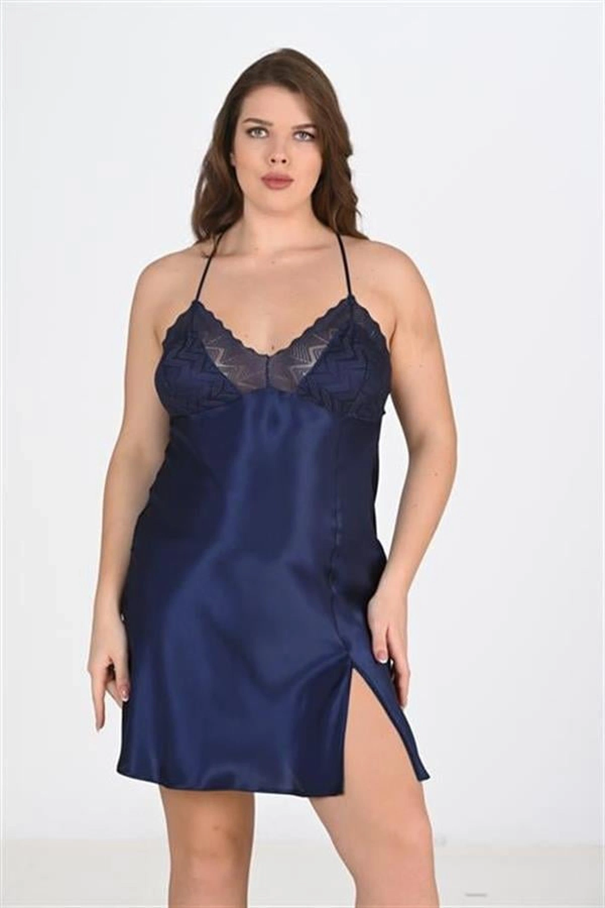 Büyük 2Li Saten Sabahlık Takımı Lacivert Renk