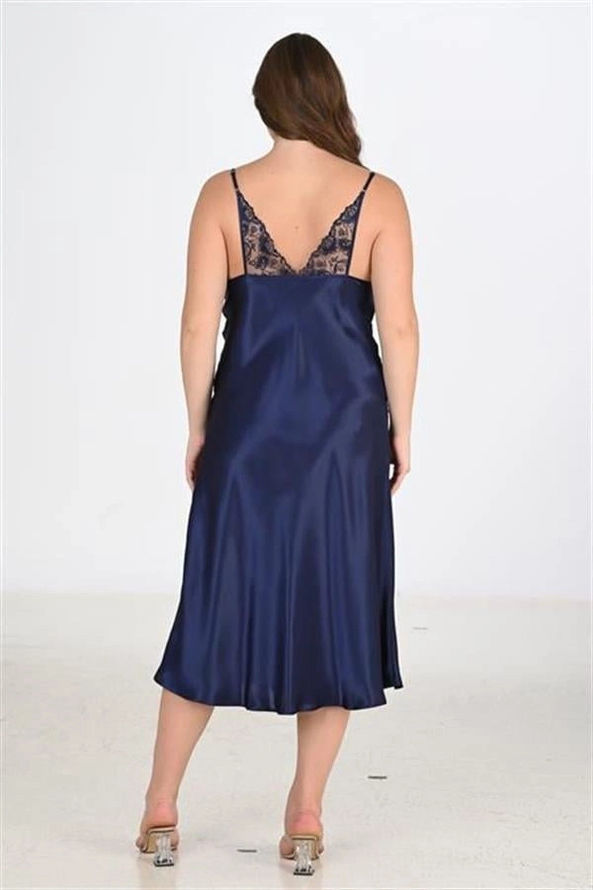 Büyük 2Li Saten Sabahlık Takımı Lacivert Renk