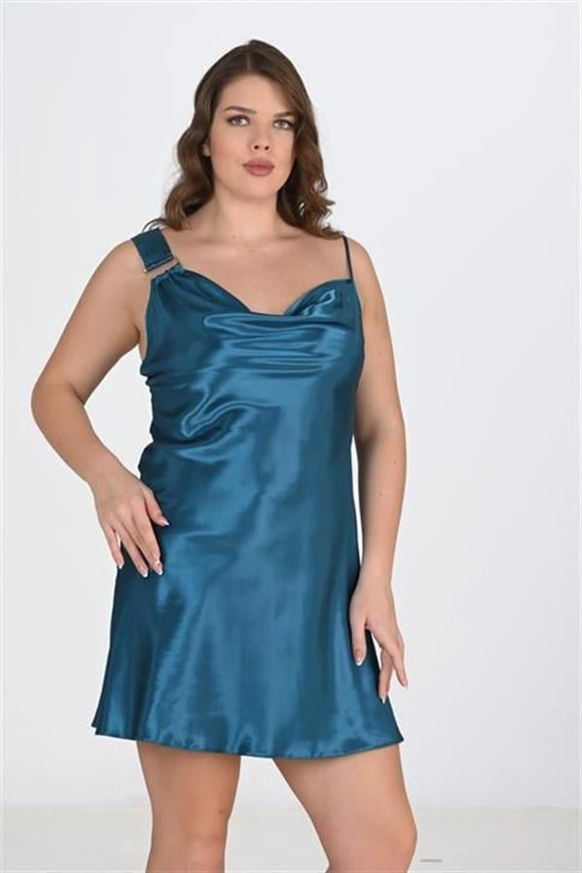 Büyük 2Li Saten Sabahlık Takımı Petrol Yeşili Renk