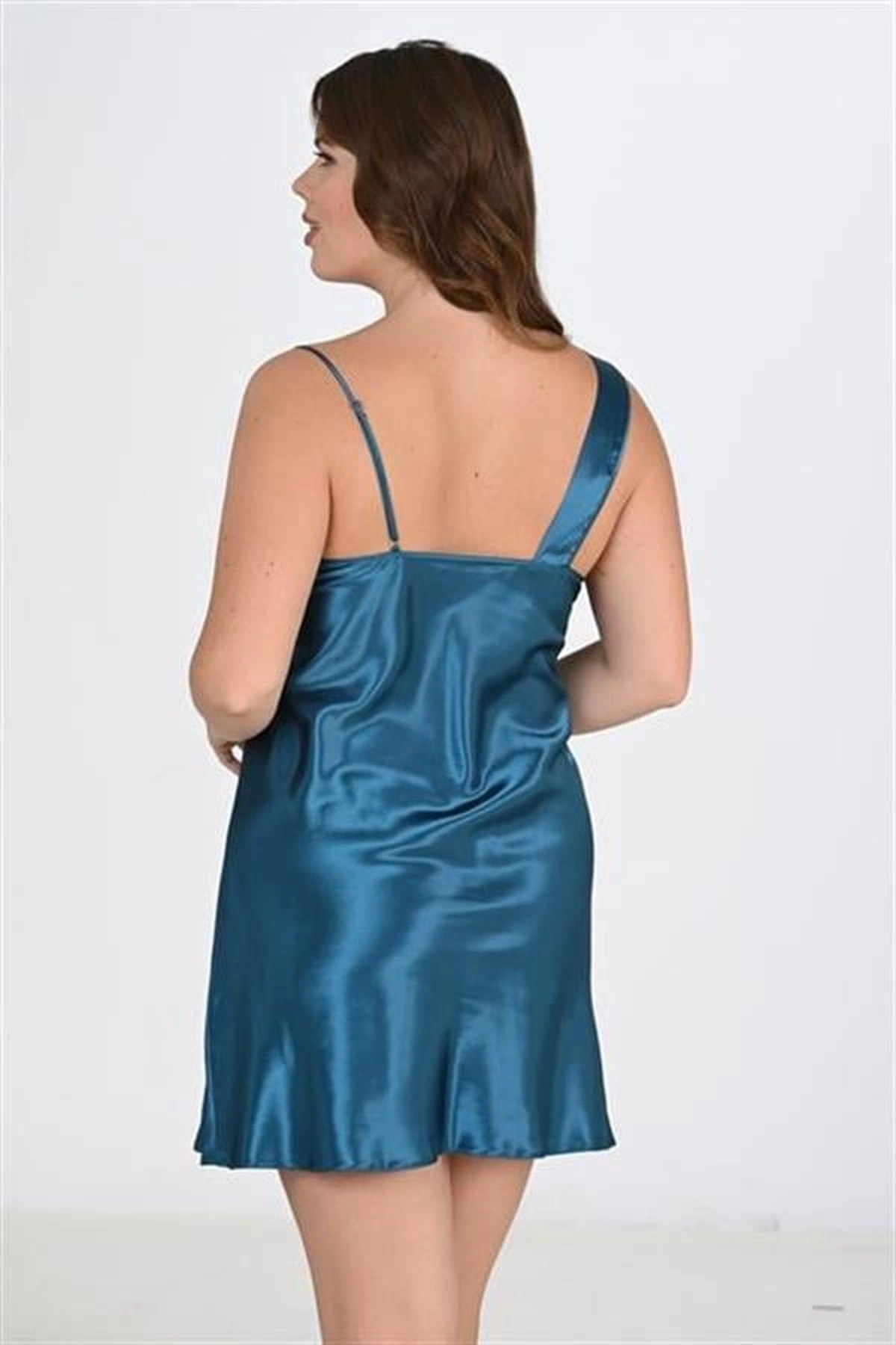 Büyük 2Li Saten Sabahlık Takımı Petrol Yeşili Renk