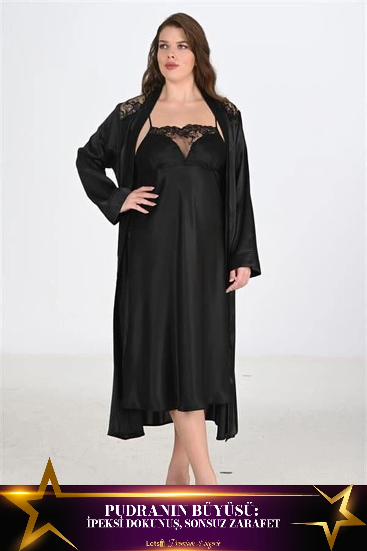 Büyük 2Li Saten Sabahlık Takımı Pudra Renk