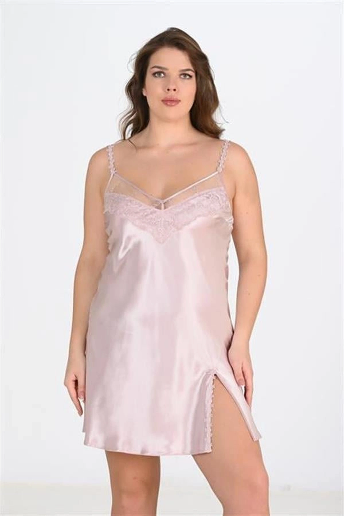 Büyük 2Li Saten Sabahlık Takımı Pudra Renk