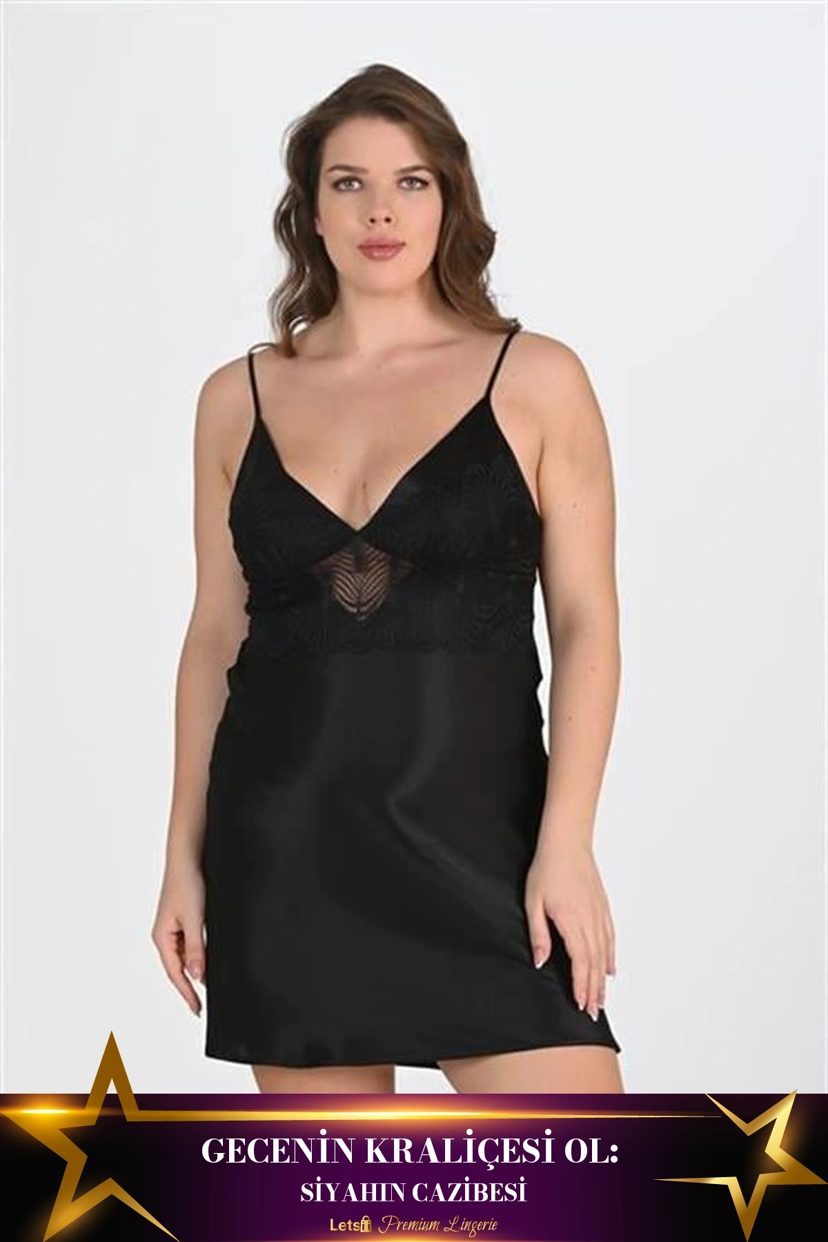 Büyük 2Li Saten Sabahlık Takımı Siyah Renk