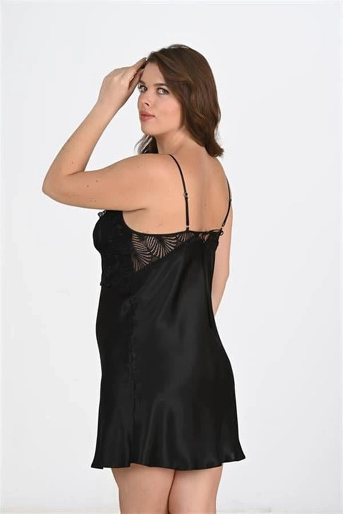 Büyük 2Li Saten Sabahlık Takımı Siyah Renk