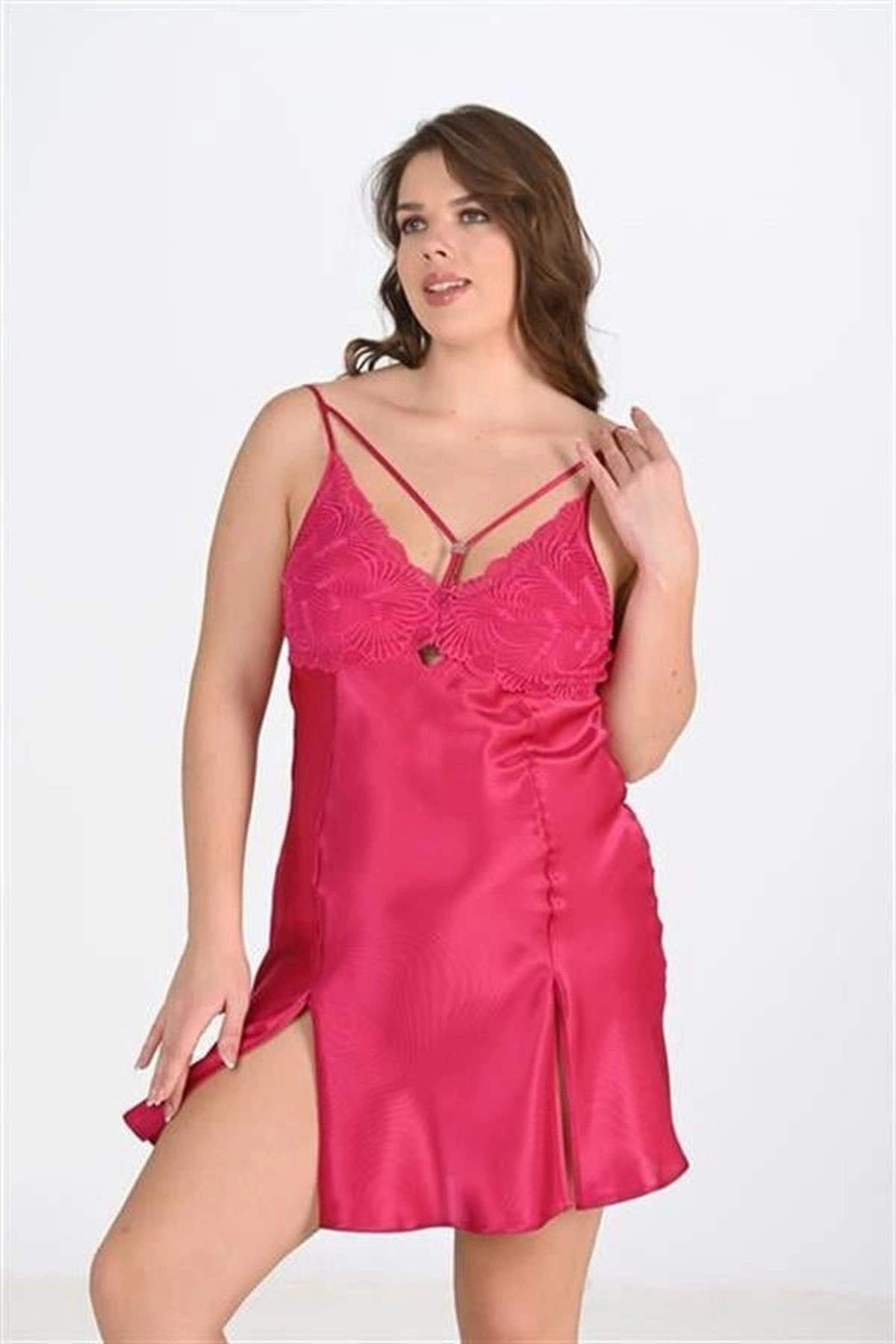 Büyük 2Li Saten Sabahlık Takımı Vişne Renk