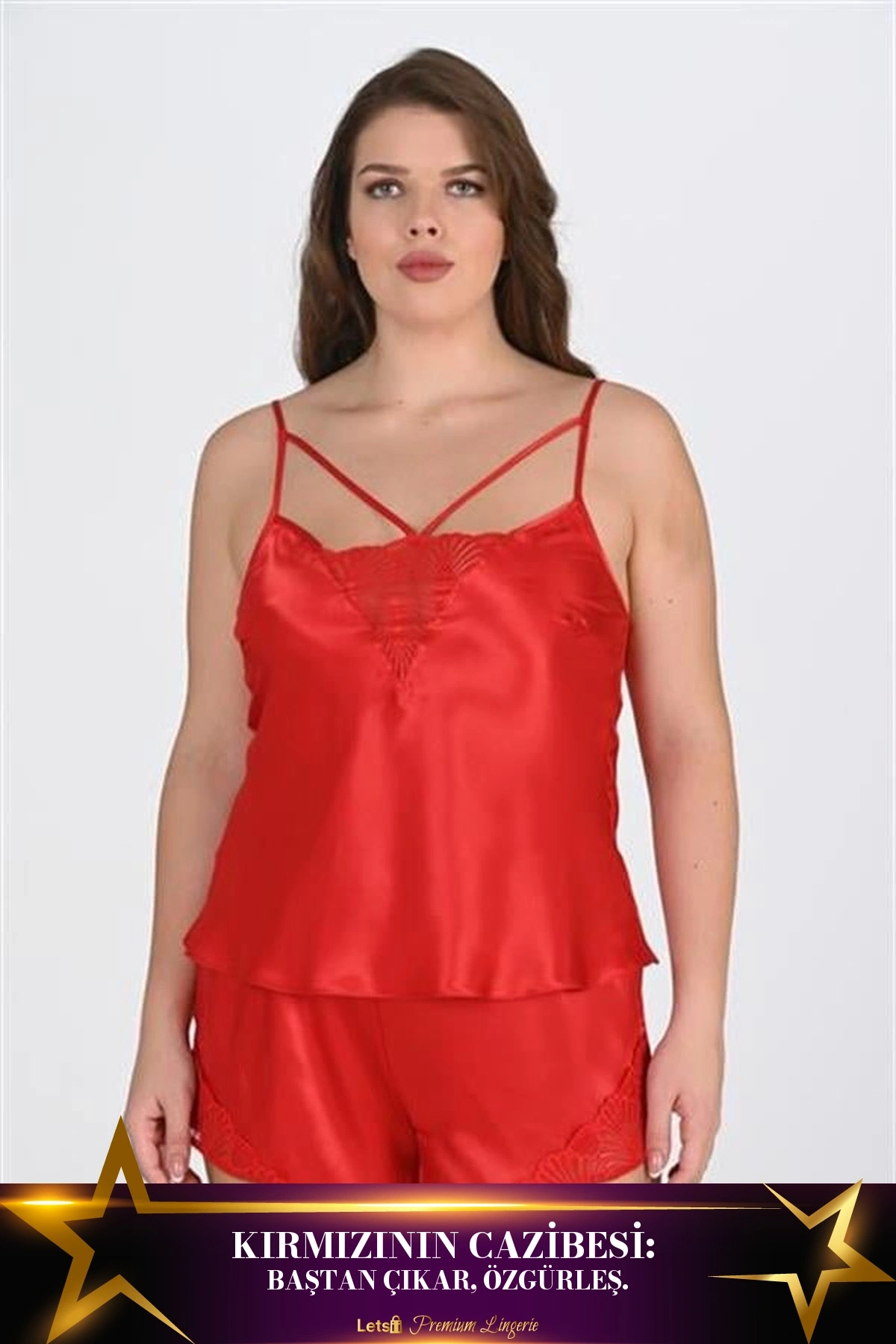 Büyük 2Li Saten Şort Takımı Kırmızı Renk