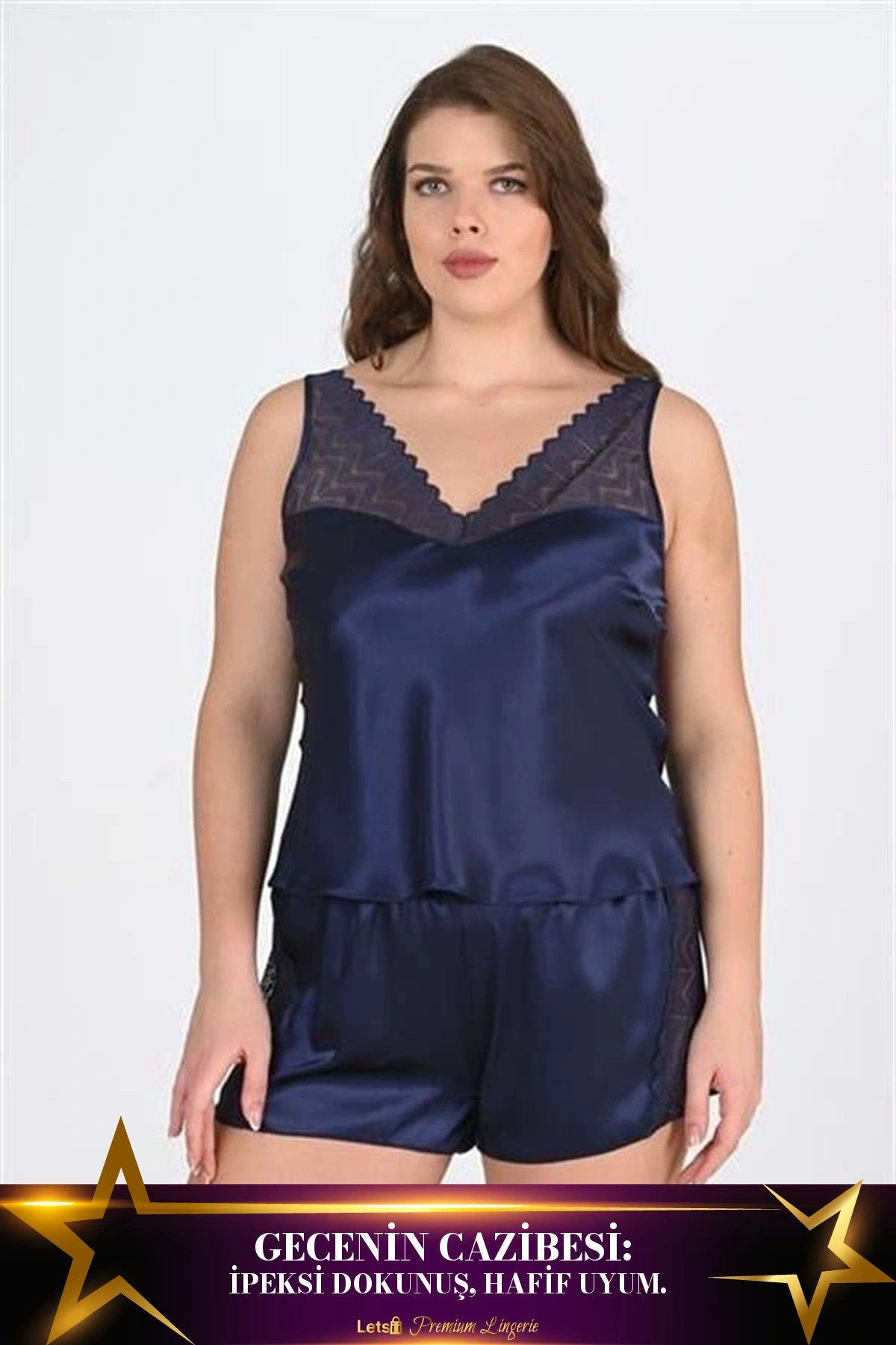 Büyük 2Li Saten Şort Takımı Lacivert Renk