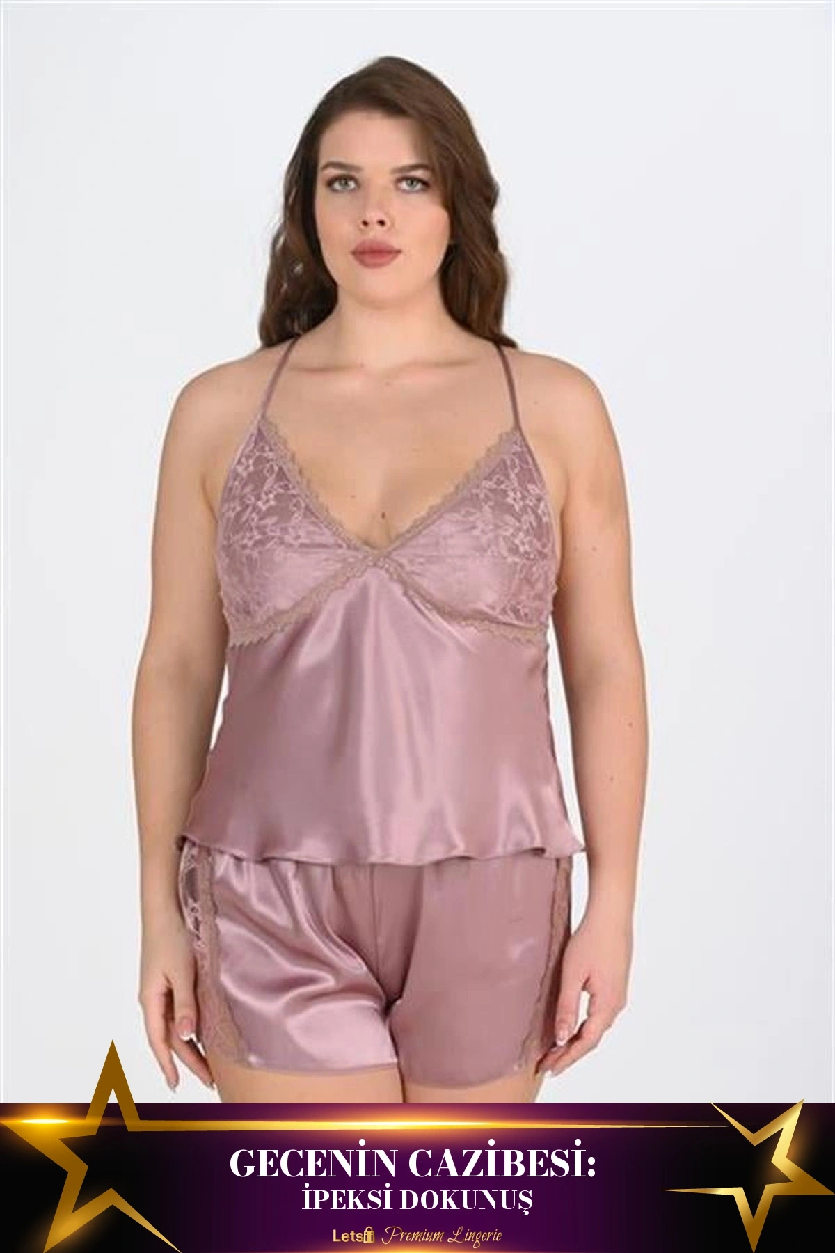 Büyük 2Li Saten Şort Takımı Vizon Renk