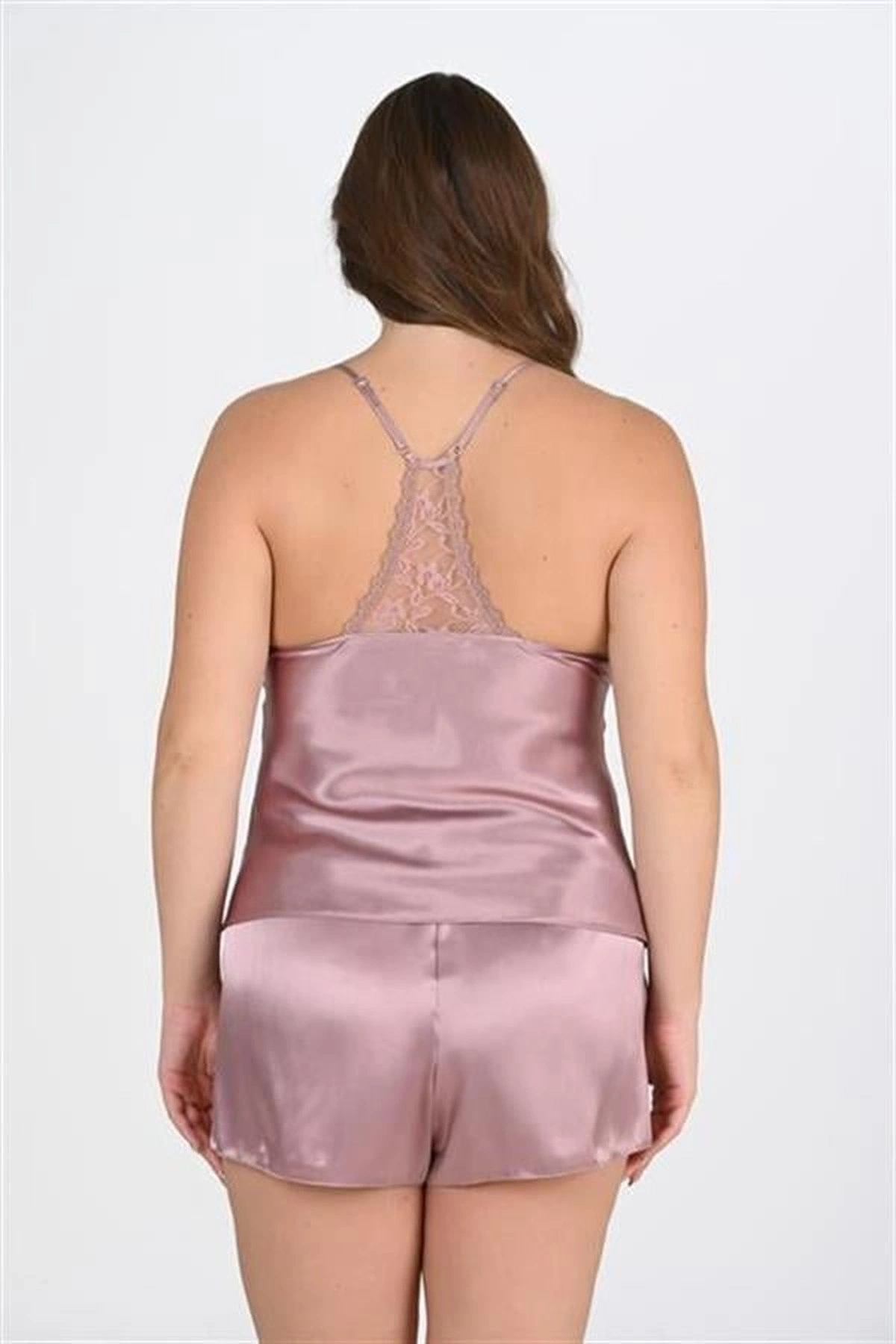 Büyük 2Li Saten Şort Takımı Vizon Renk