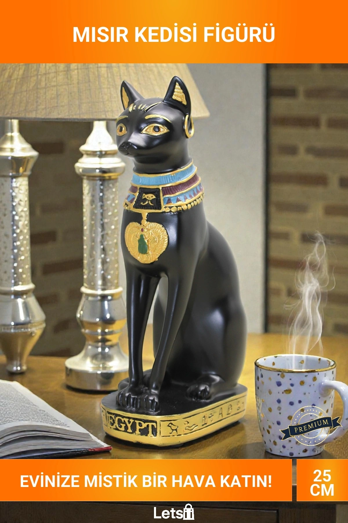 Büyük Boy 25cm Polyester Mısır Kedisi Figürü Dekoratif Obje