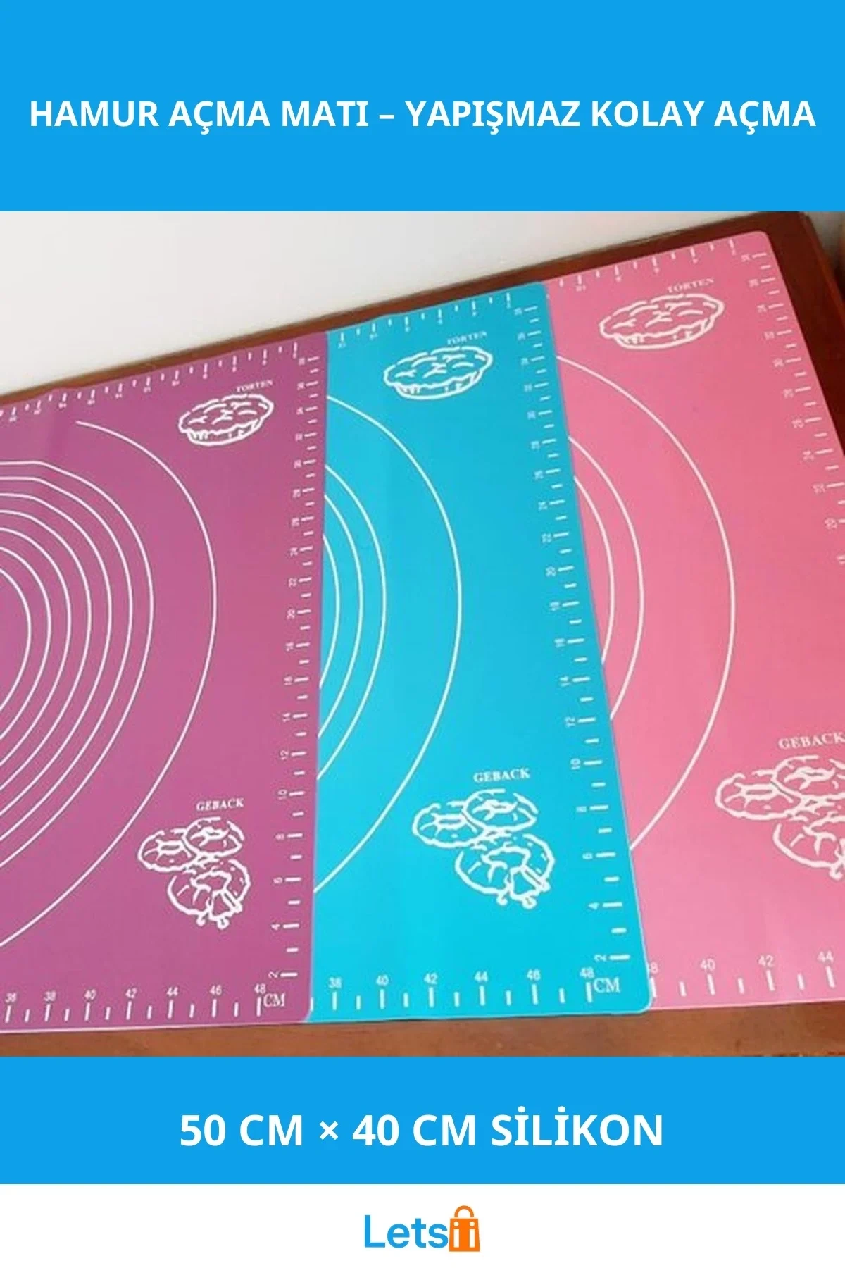 Büyük Boy 50x40cm Antideslizant Silikon Hamur Açma Matı