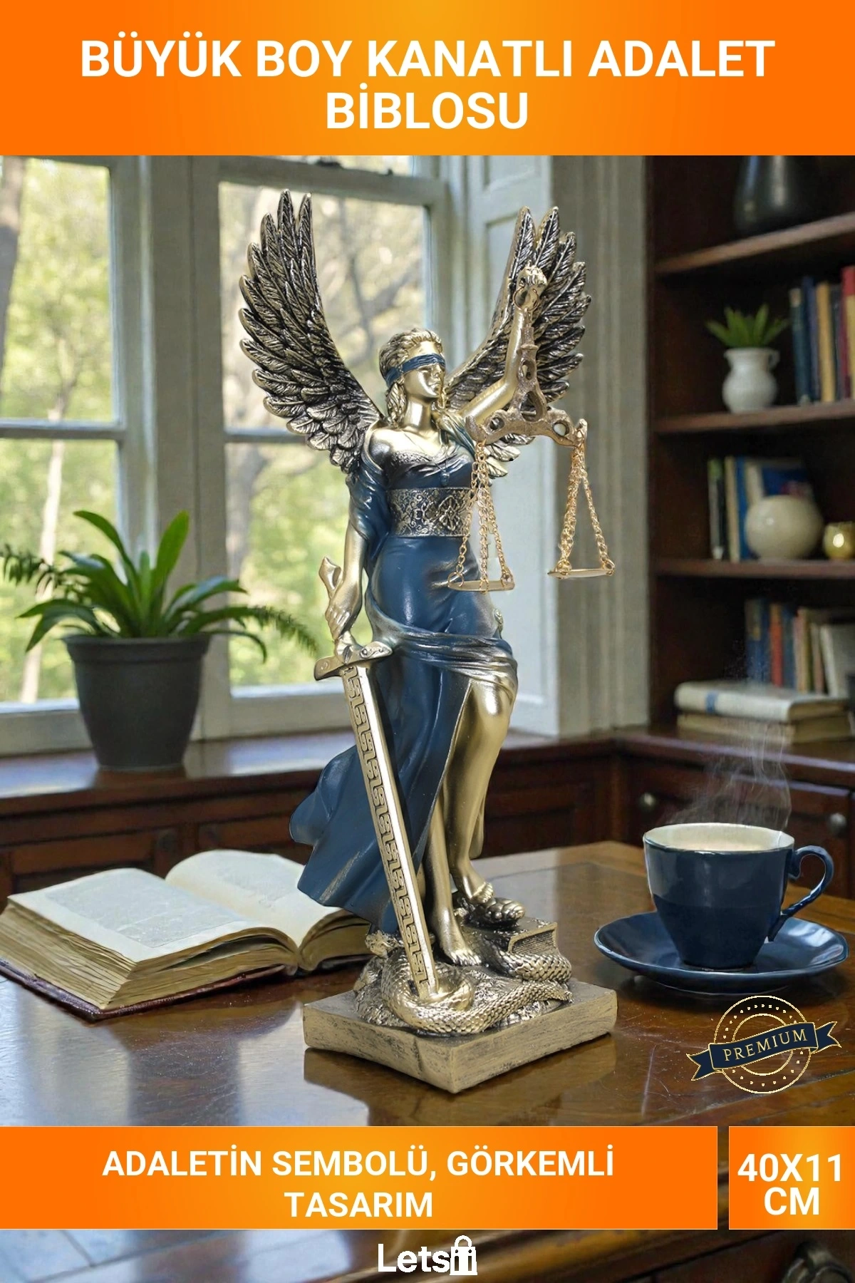 Büyük Boy Kanatlı Adalet Tanrıçası Biblo Heykel Hukuk Bürosu Dekoratif Obje