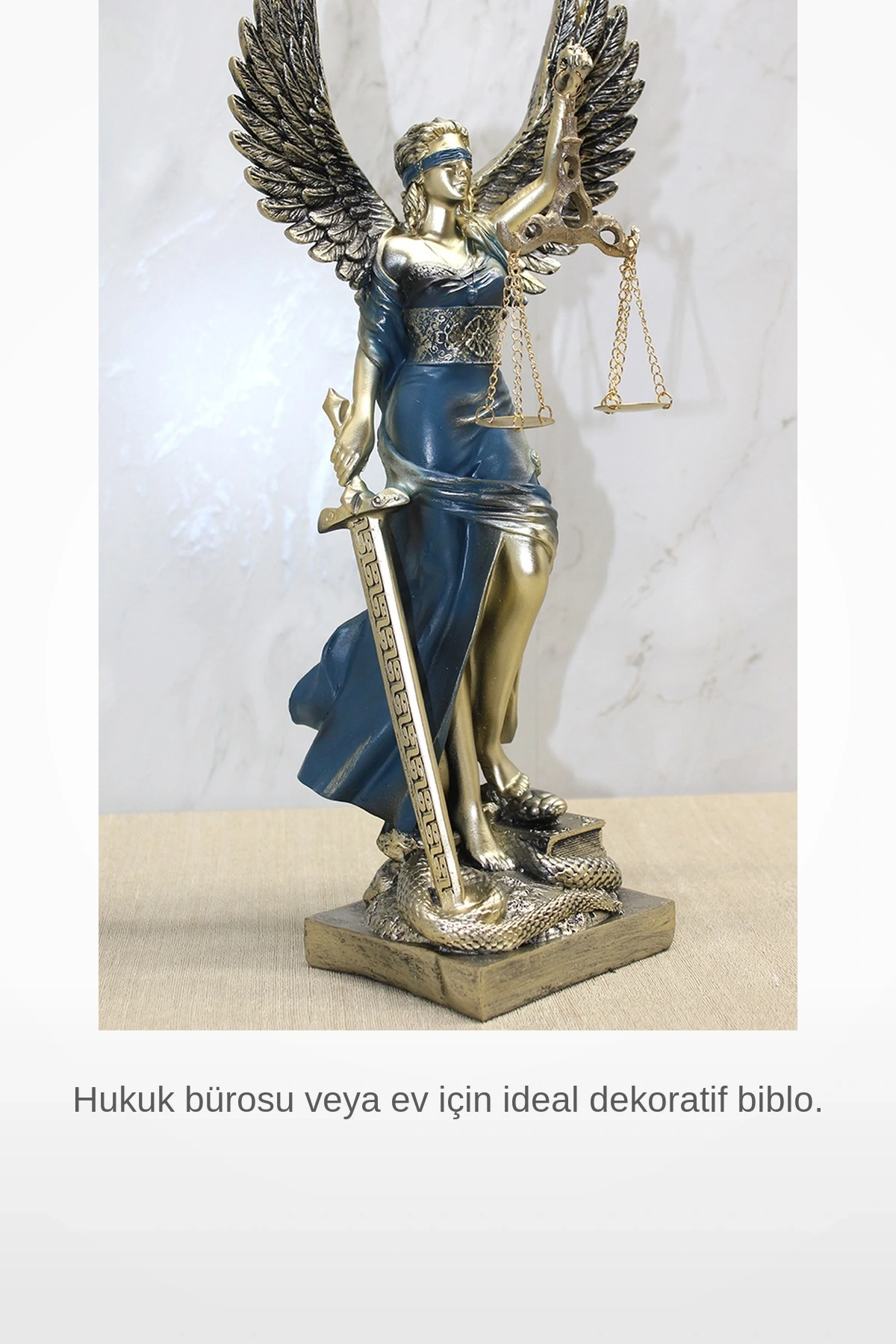 Büyük Boy Kanatlı Adalet Tanrıçası Biblo Heykel Hukuk Bürosu Dekoratif Obje