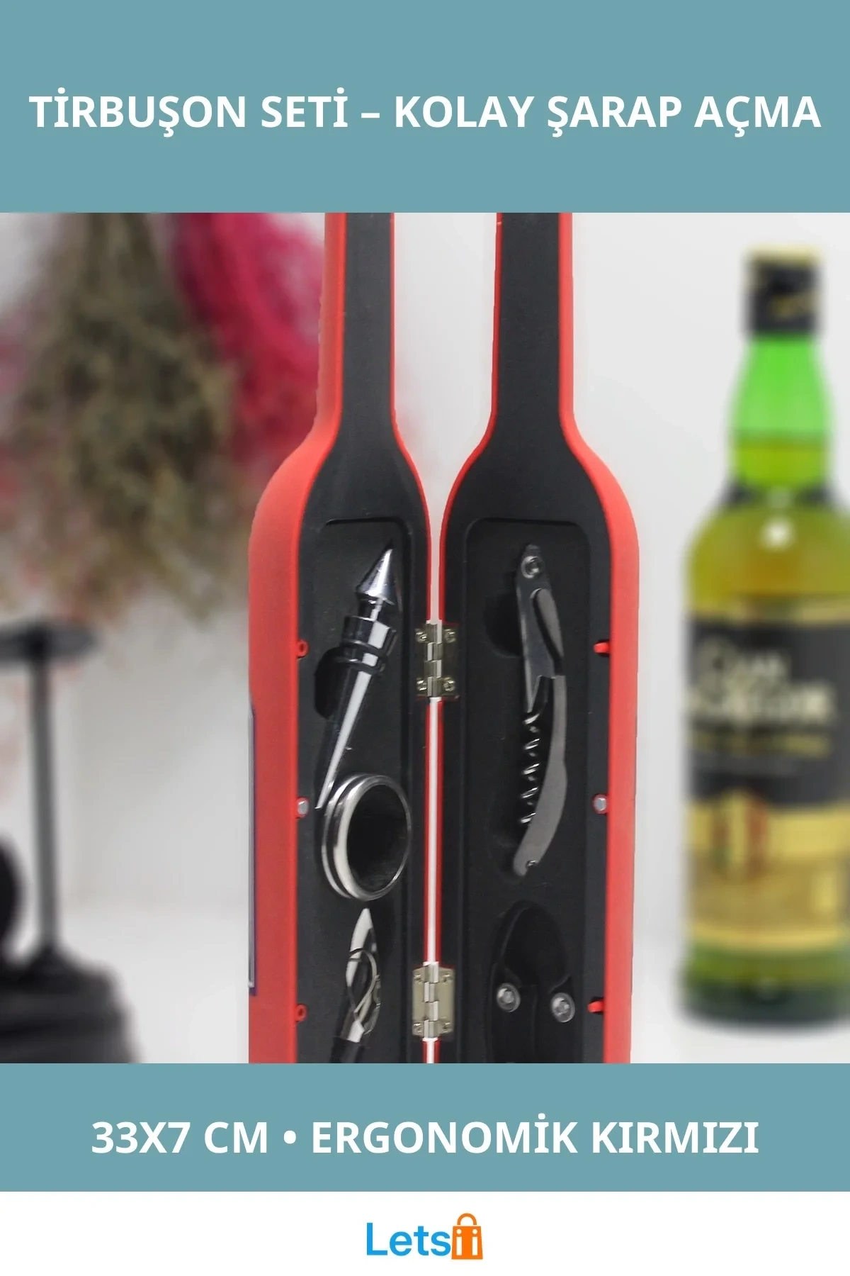 Büyük Boy Kırmızı Şişe Tirbuşon Şarap Aksesuarı