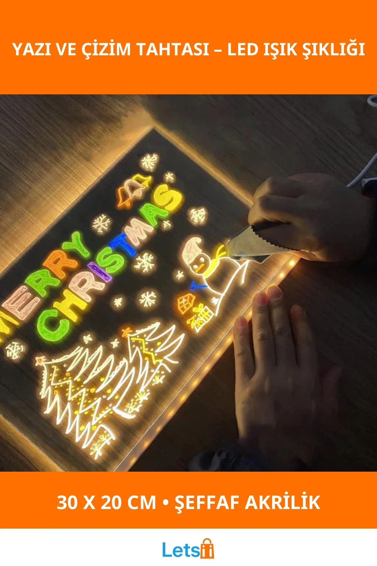 Büyük Boy LED Aydınlatmalı Yazı ve Çizim Tahtası 30x20 cm