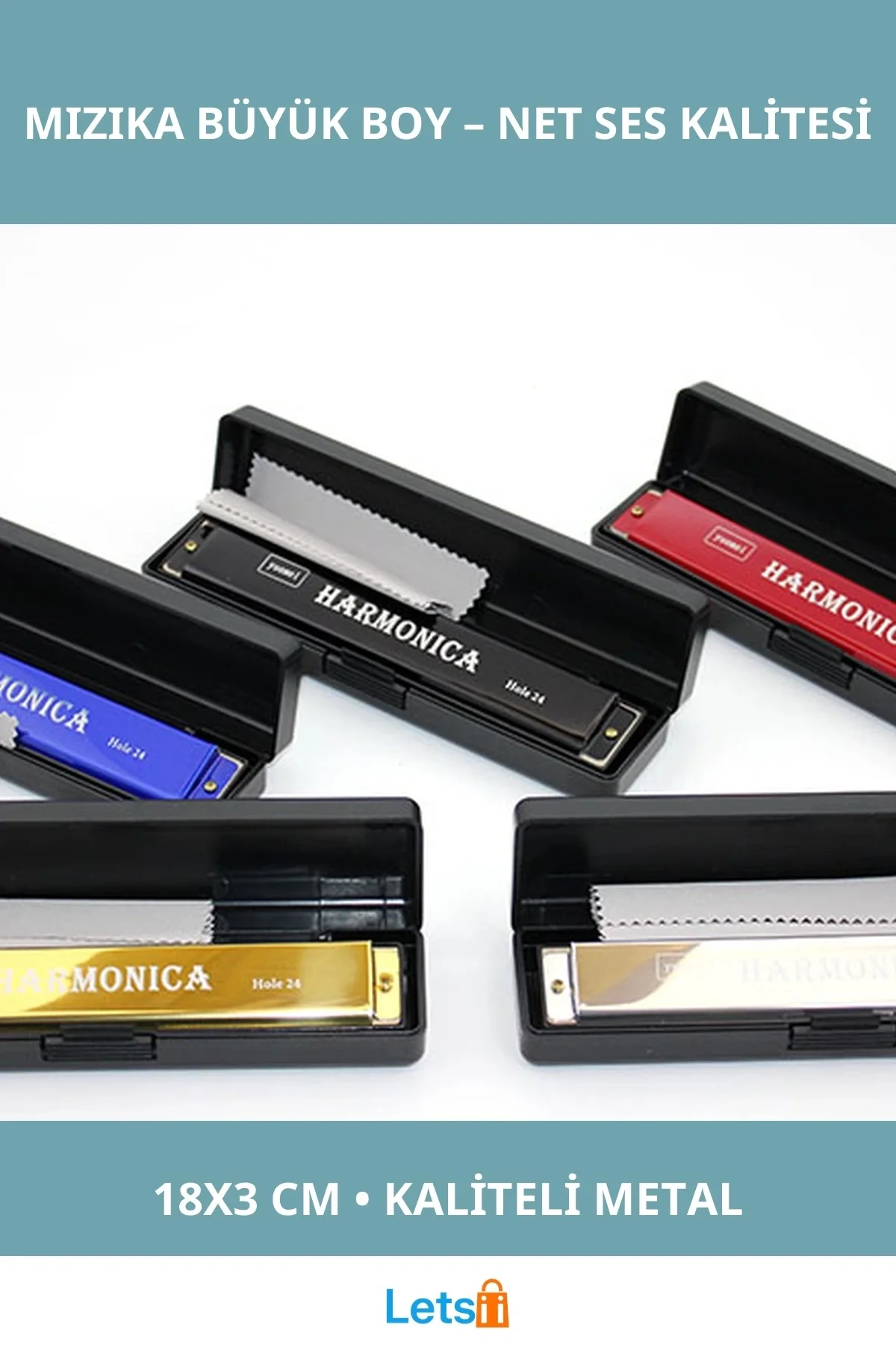 Büyük Boy Metal Mızıka 18x3 cm Ses Aleti