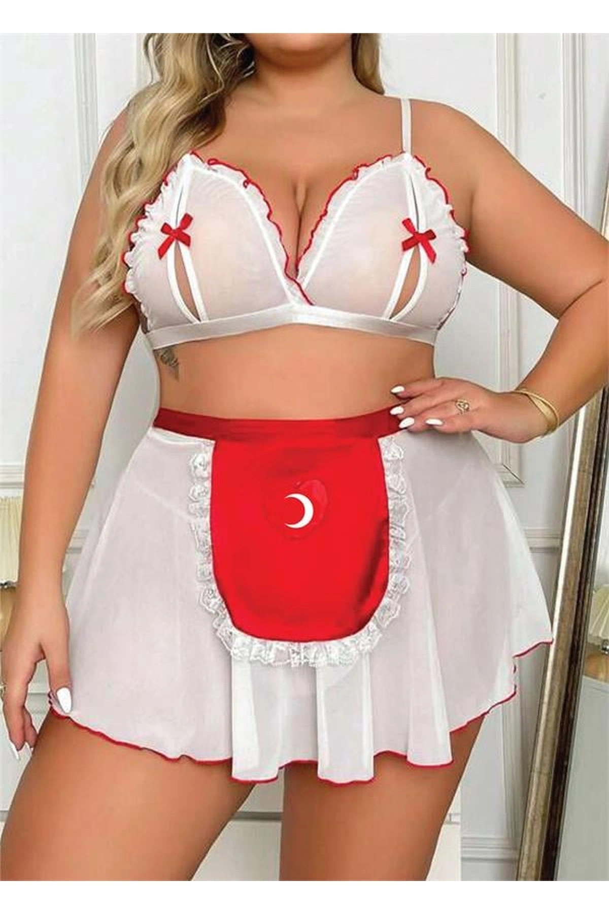 Büyük Fantezi Hemşire Kostümü Beyaz Renk