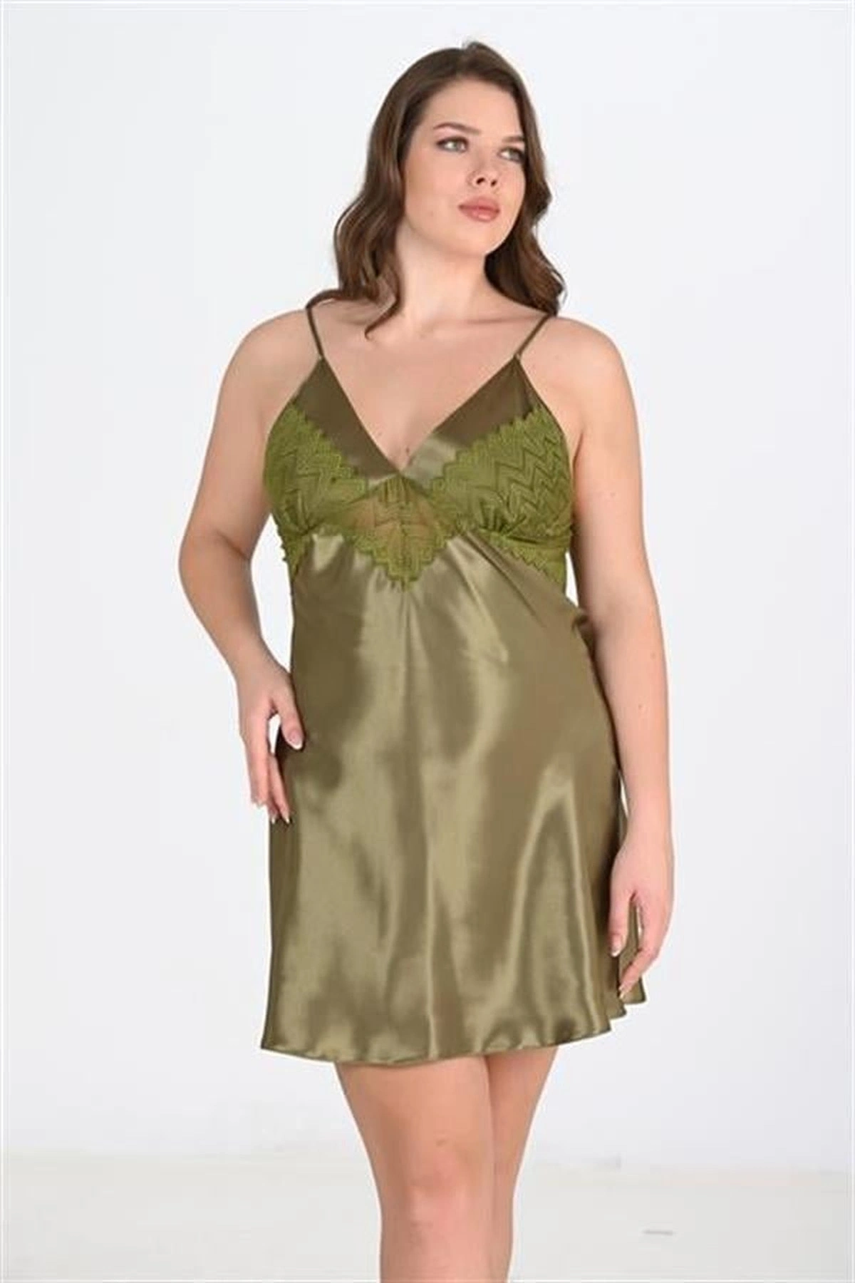 Büyük Gecelik Tek Parça Hafif Dokunuş Haki Renk