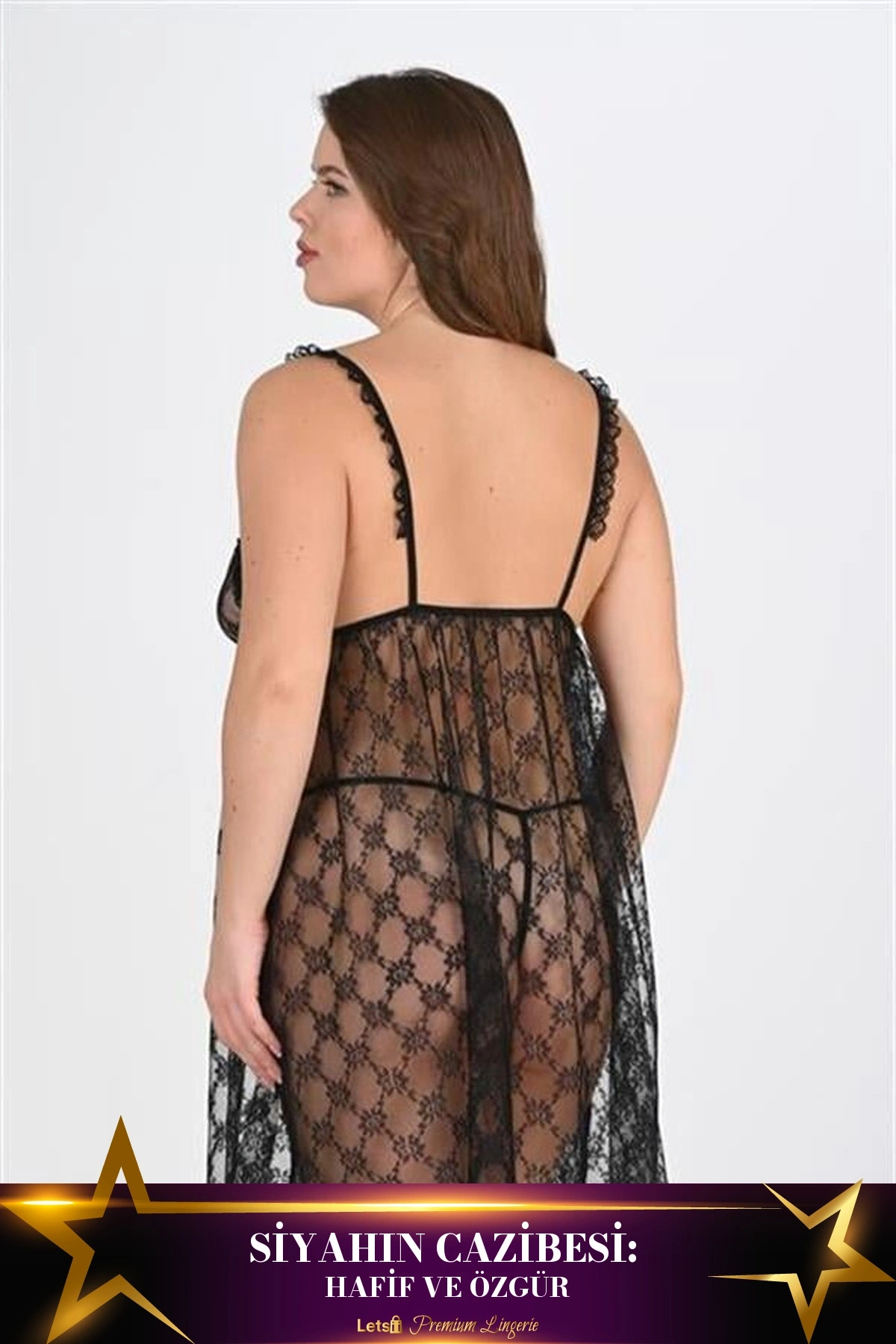 Büyük Gecelik Tek Parça Hafif Dokunuş Siyah Renk