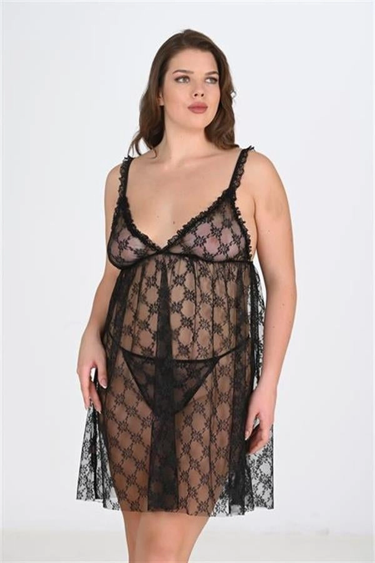 Büyük Gecelik Tek Parça Hafif Dokunuş Siyah Renk