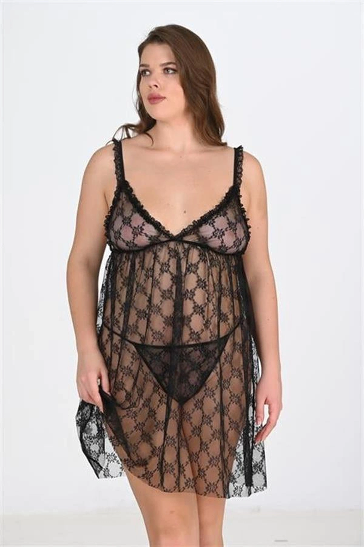 Büyük Gecelik Tek Parça Hafif Dokunuş Siyah Renk