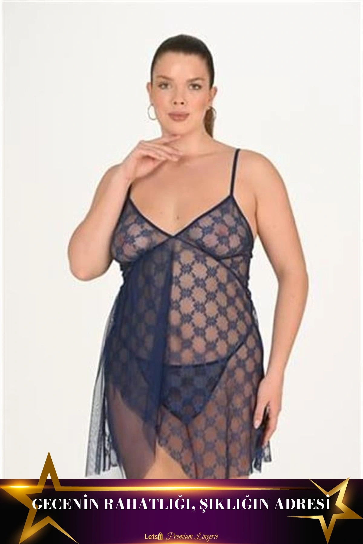 Büyük Gecelik Tek Parça Konforlu Model Lacivert Renk