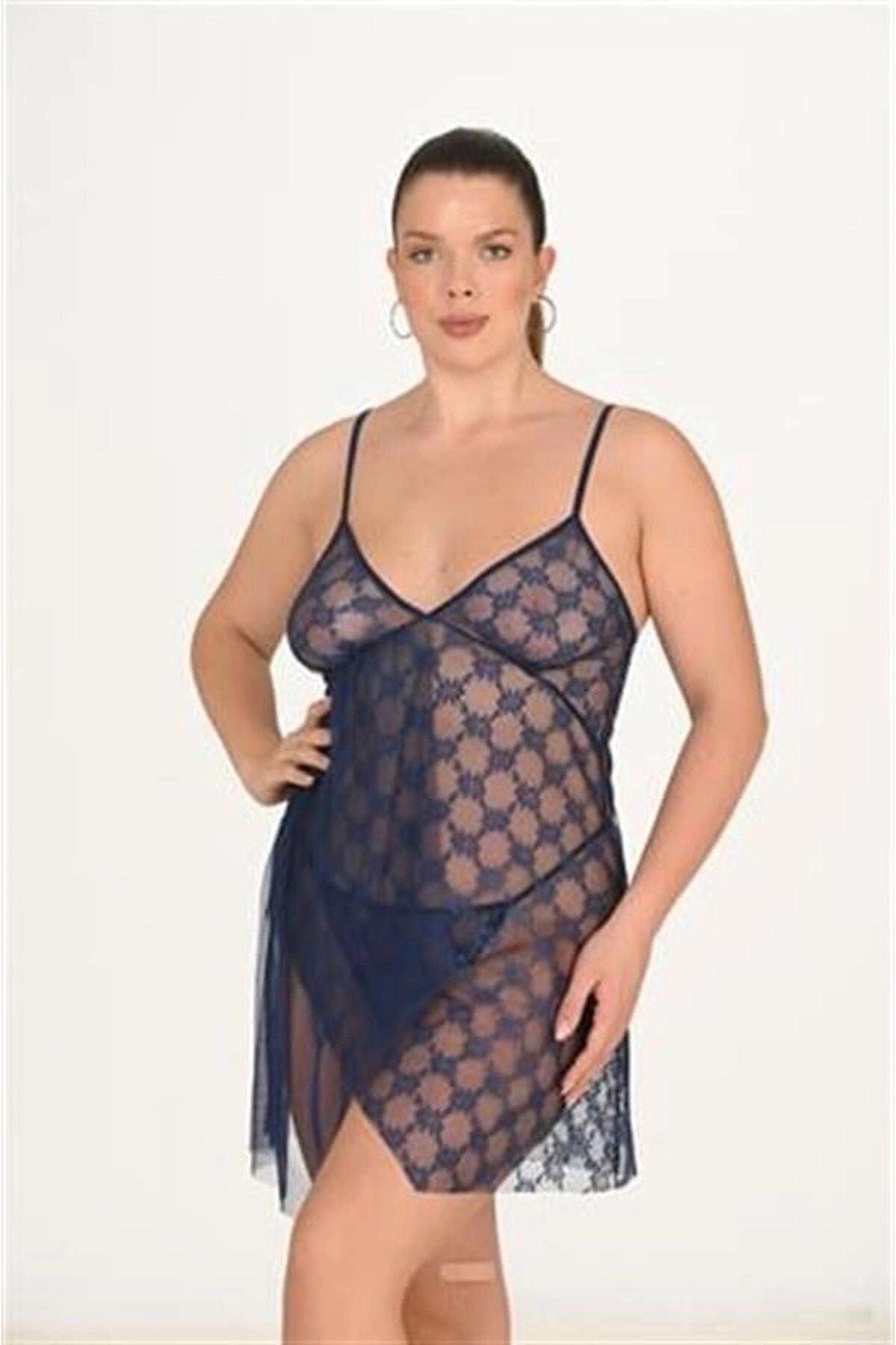 Büyük Gecelik Tek Parça Konforlu Model Lacivert Renk