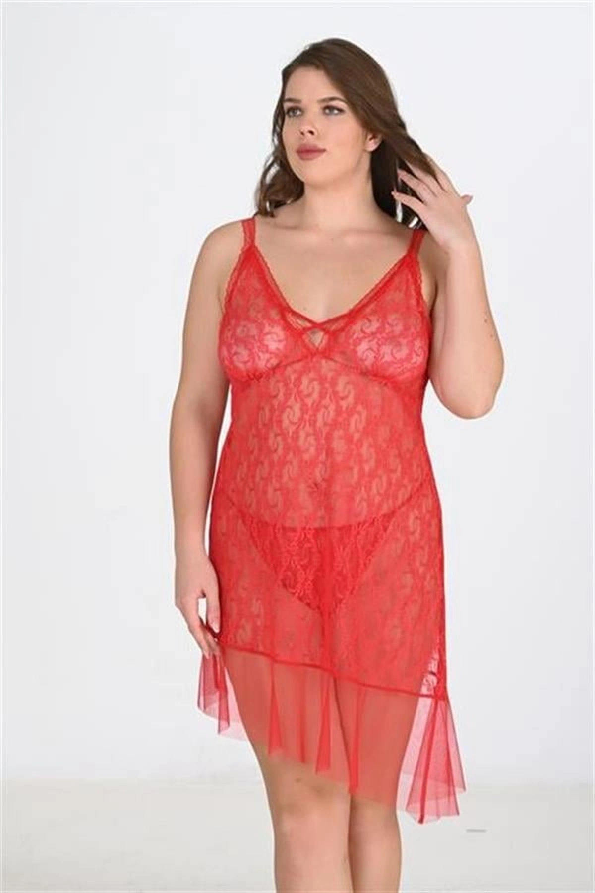 Büyük Gecelik Tek Parça Tasarım Kırmızı Renk