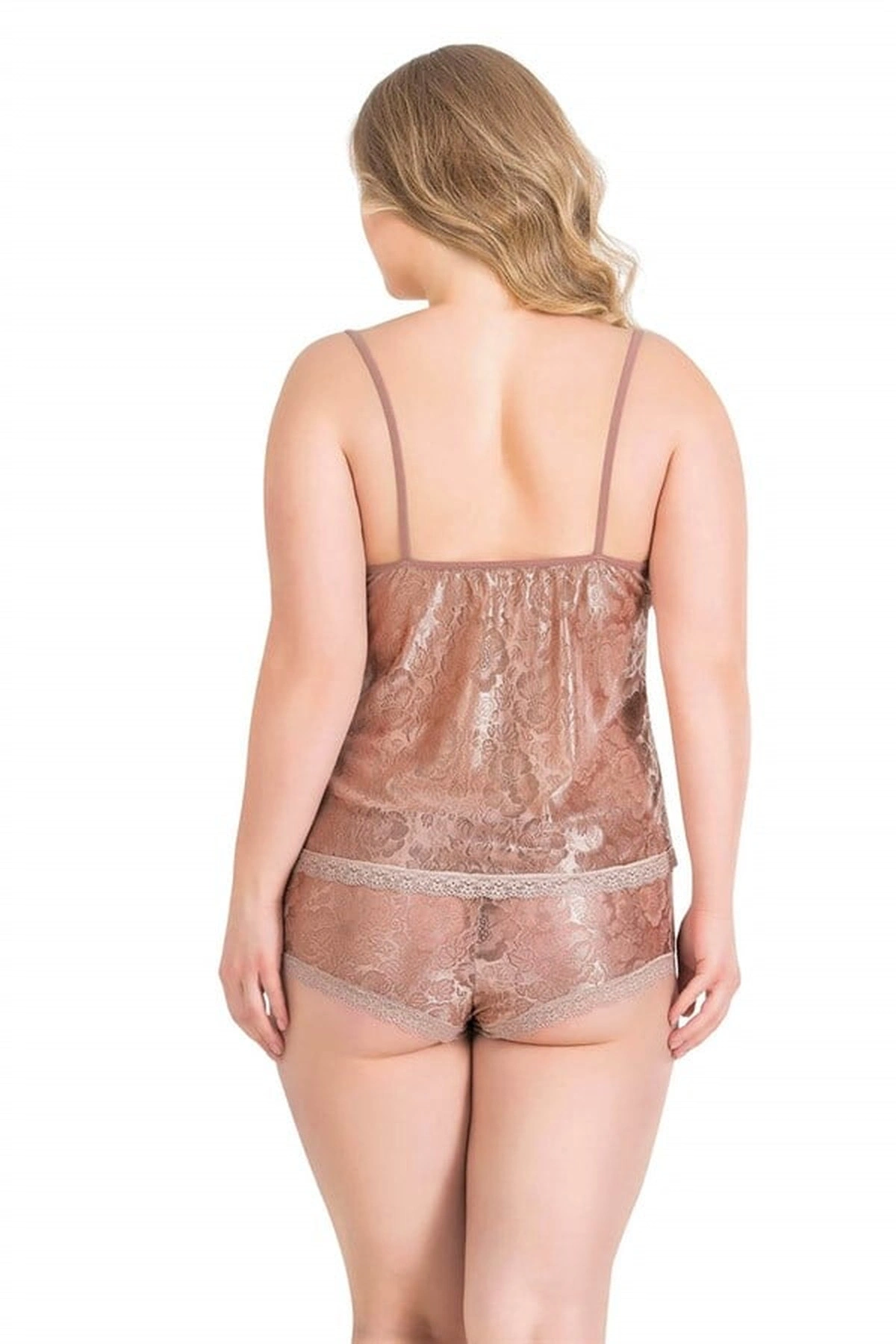 Büyük Jakarlı Babydoll Şort Takımı Vizon Renk