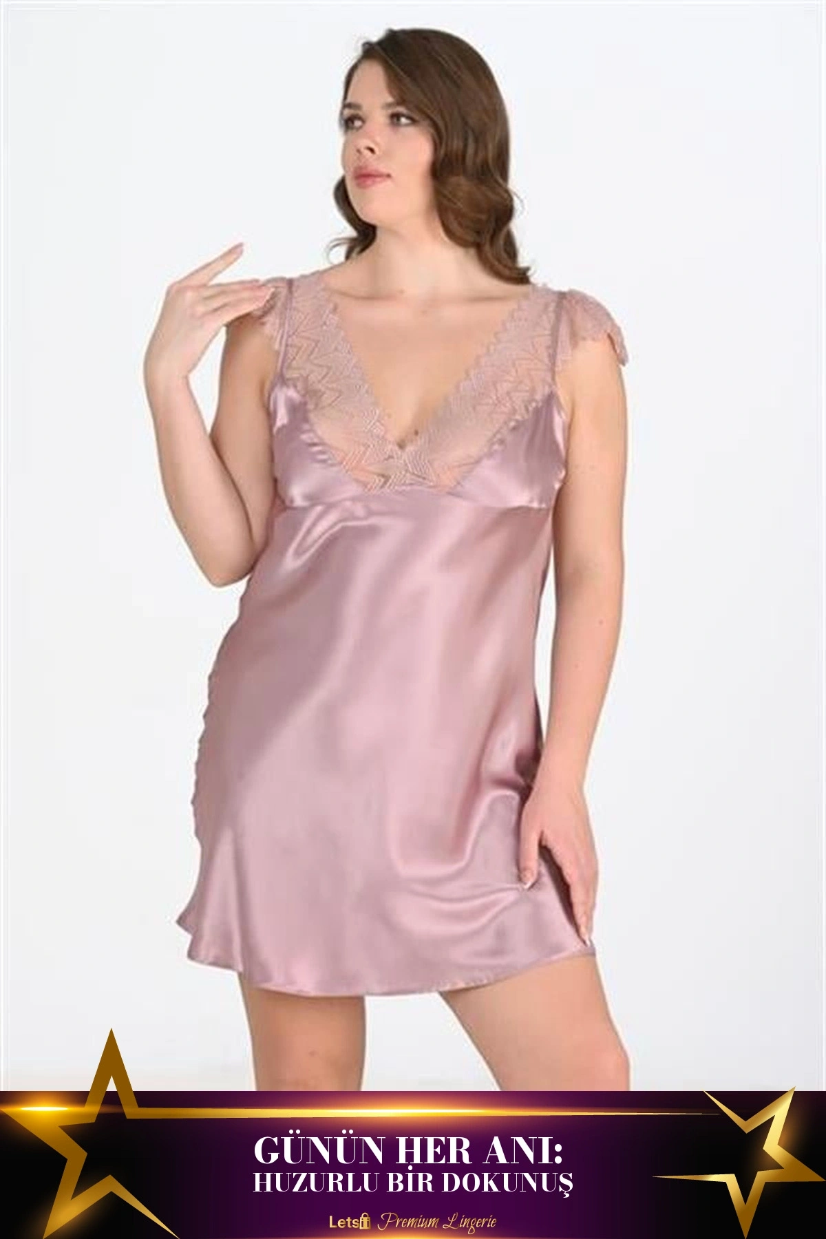 Büyük Kadın Rahat Gecelik Vizon Renk