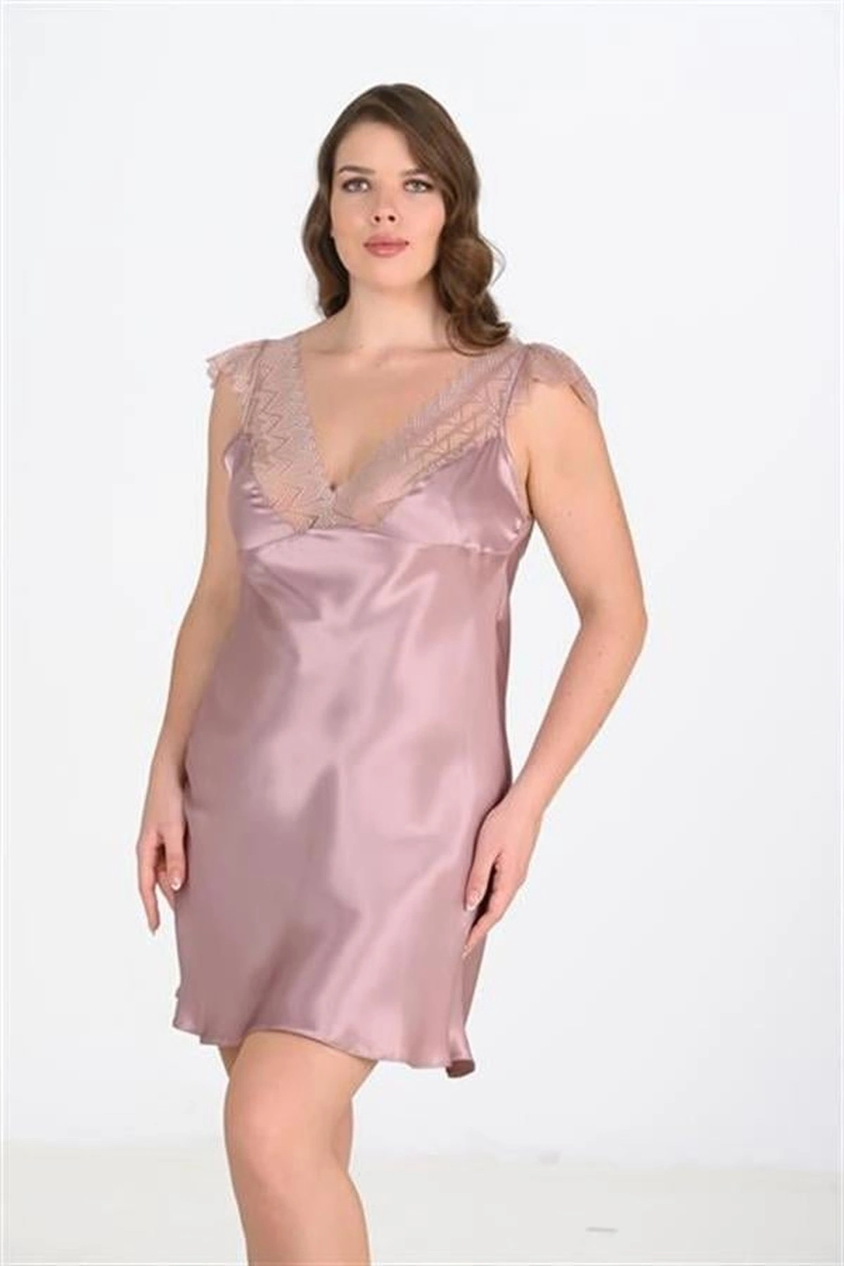 Büyük Kadın Rahat Gecelik Vizon Renk