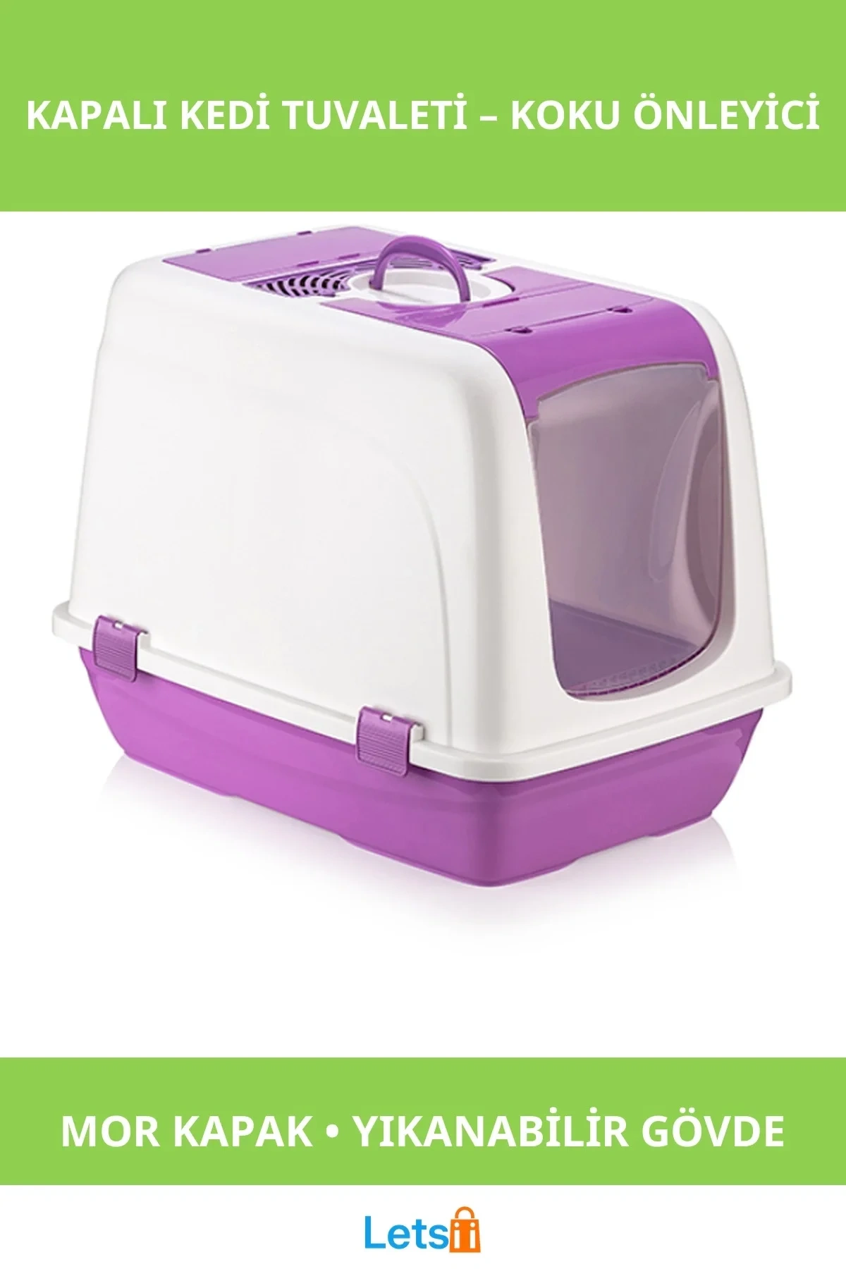 Büyük Kapalı Kedi Tuvaleti Mor Yıkanabilir ve Koku Yapmaz