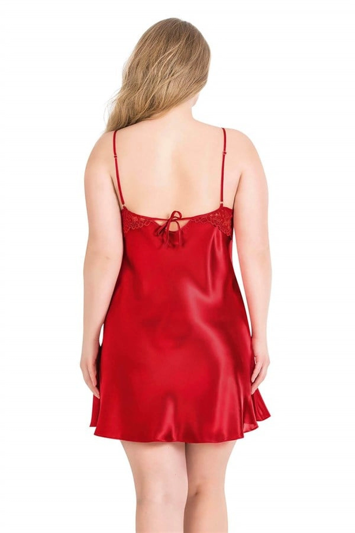 Büyük Kısa İkili Saten Sabahlık Gecelik Takımı Kırmızı Renk