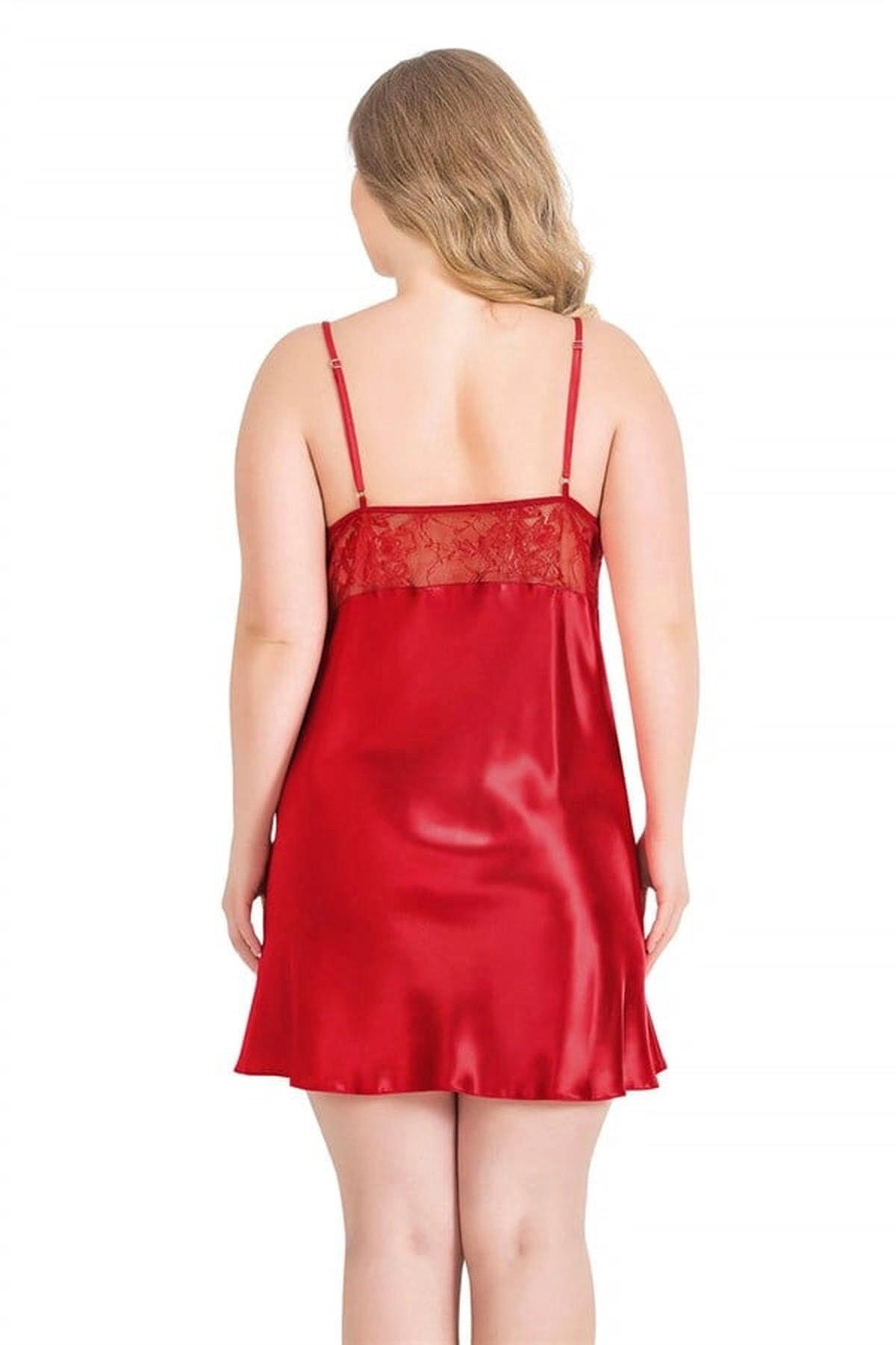 Büyük Kısa Saten Gecelik Kırmızı Renk