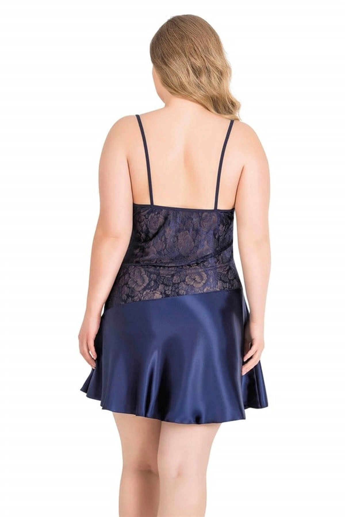 Büyük Kısa Saten Gecelik Lacivert Renk