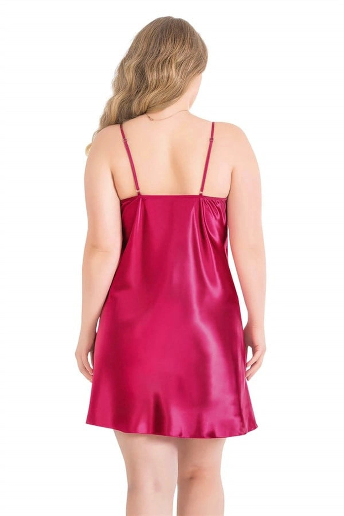 Büyük Kısa Saten Gecelik Vişne Renk