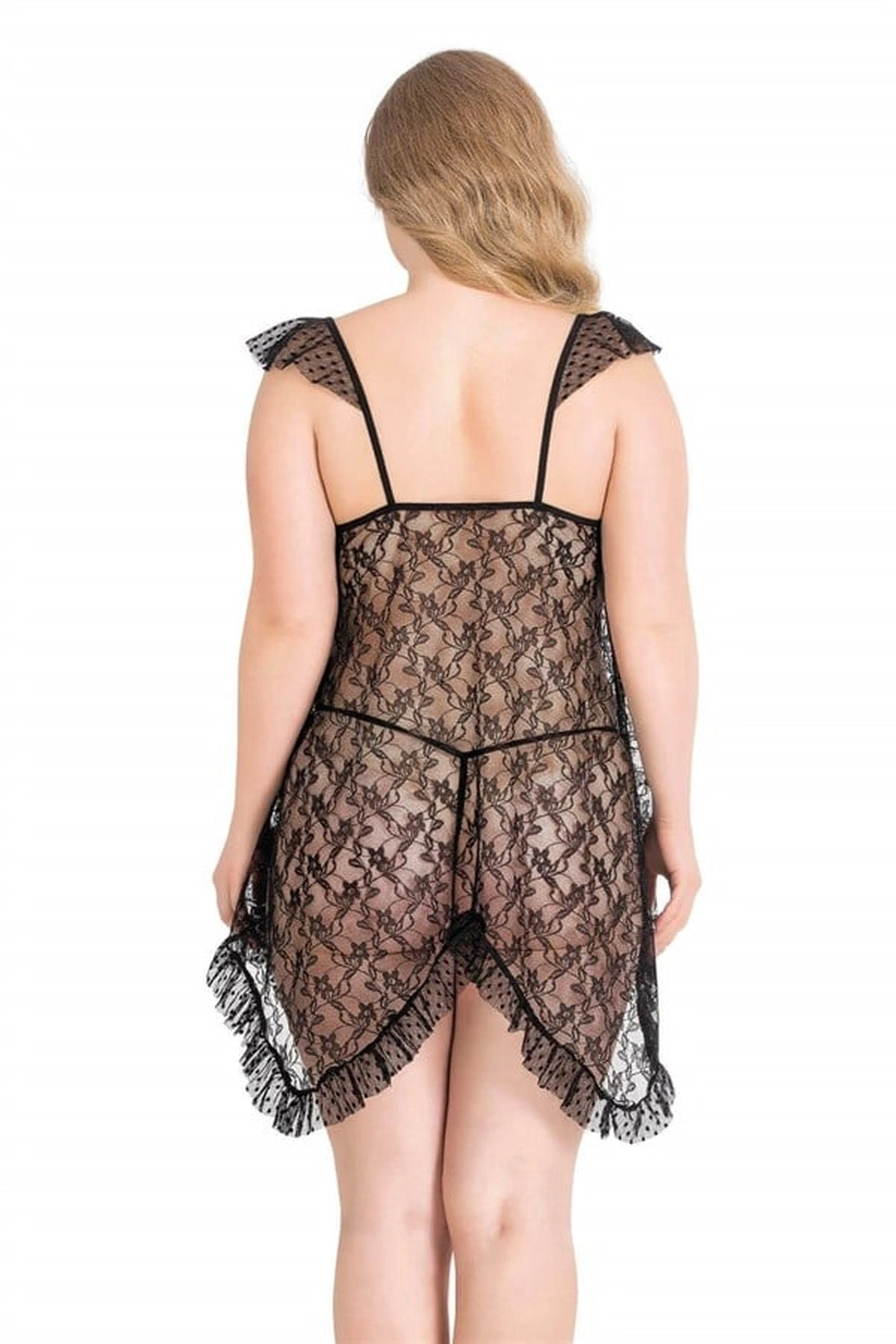 Büyük Kısa Tül Fantezi Gecelik Takımı Siyah Renk